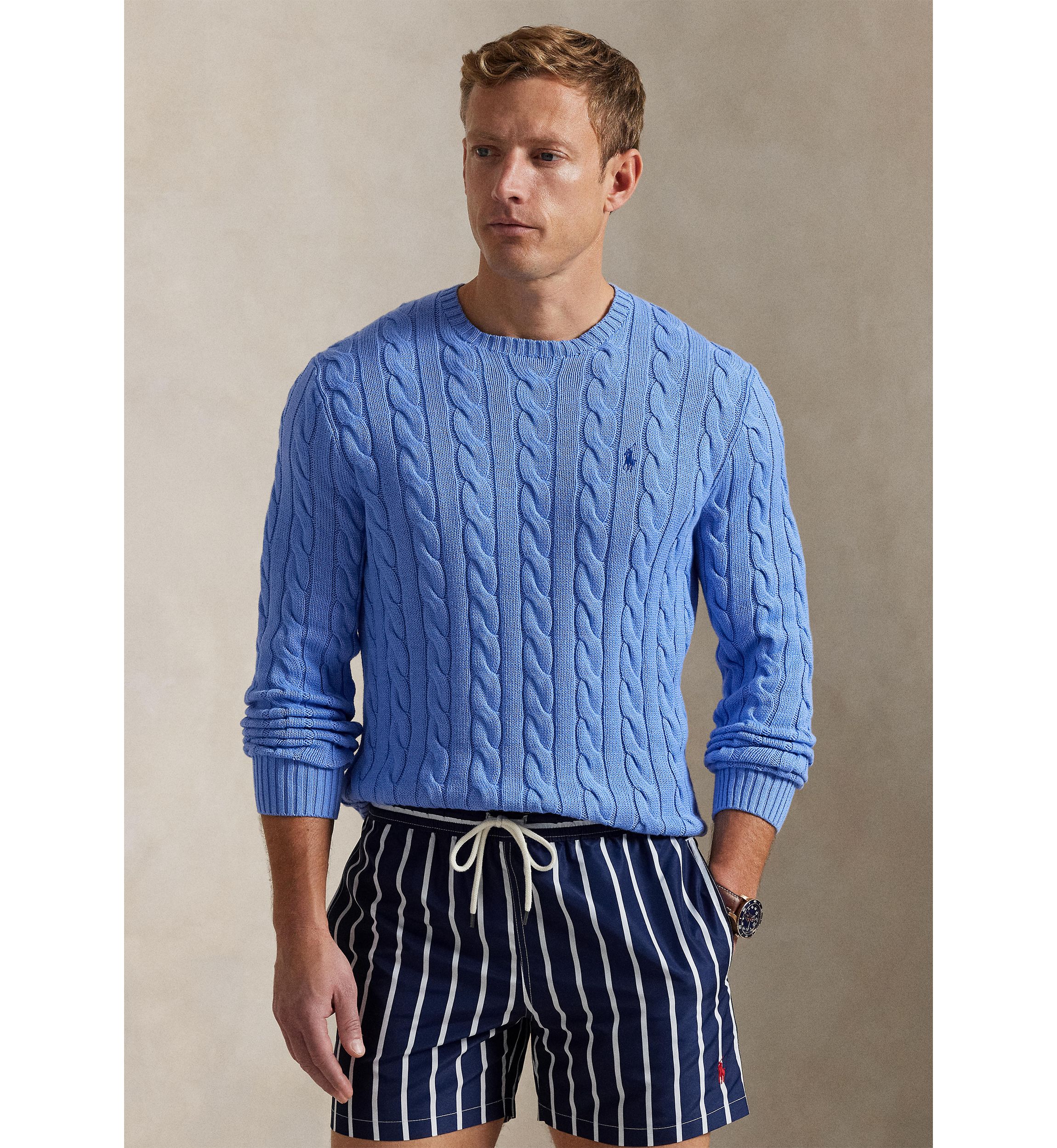 Cotton Cable Knit Driver Long Sleeve Sweater