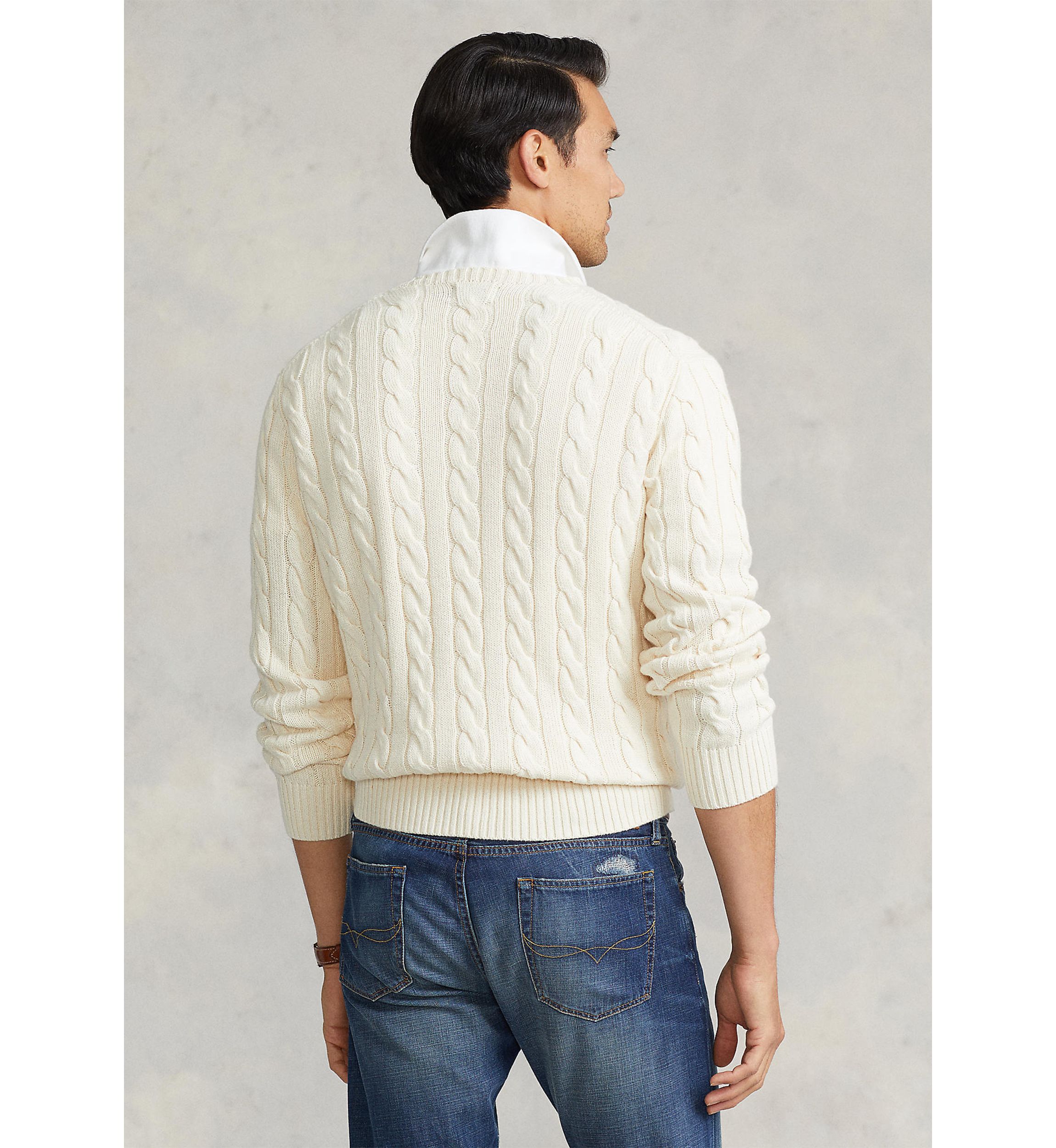 Cotton Cable Knit Driver Long Sleeve Sweater