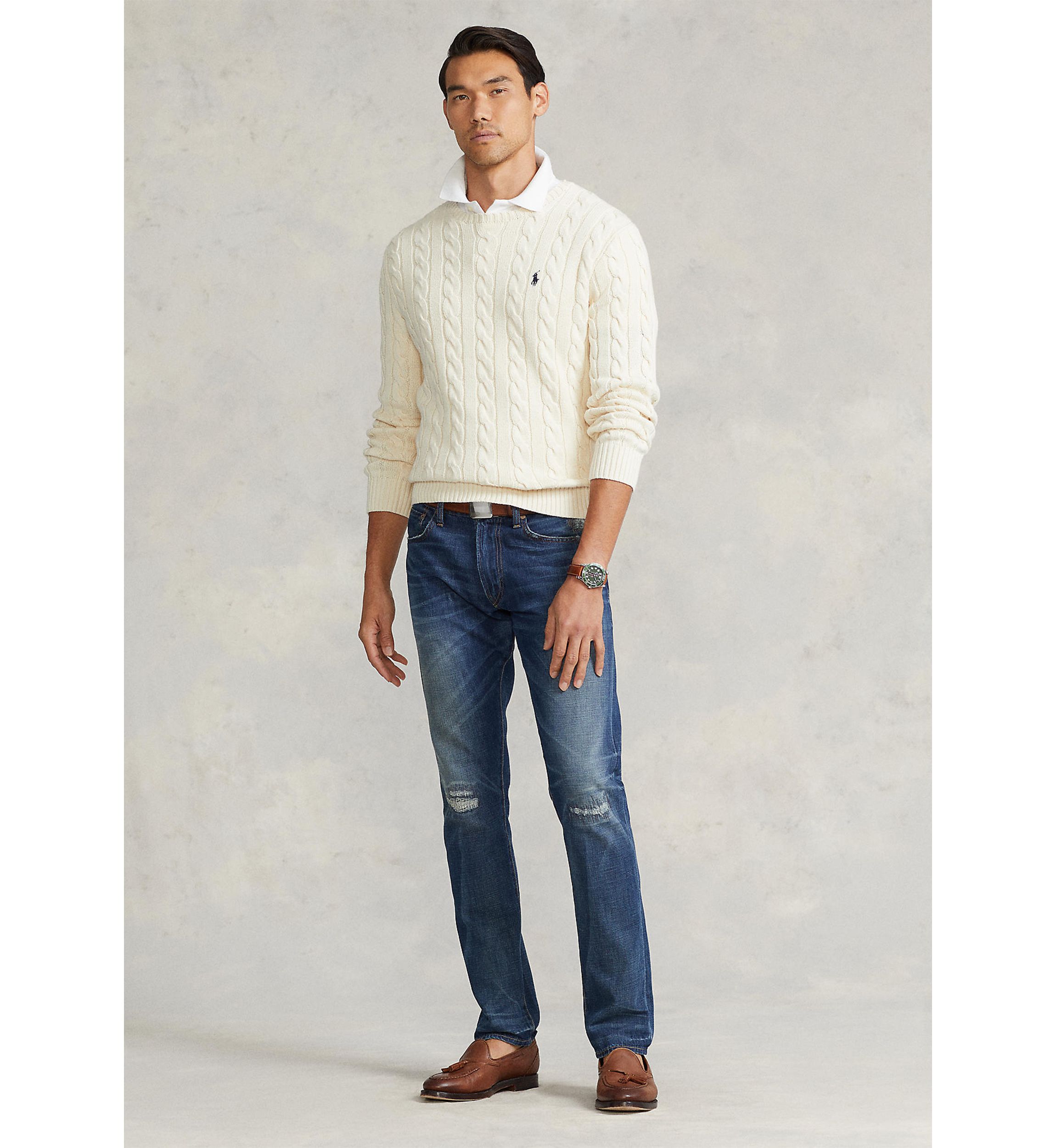 Cotton Cable Knit Driver Long Sleeve Sweater