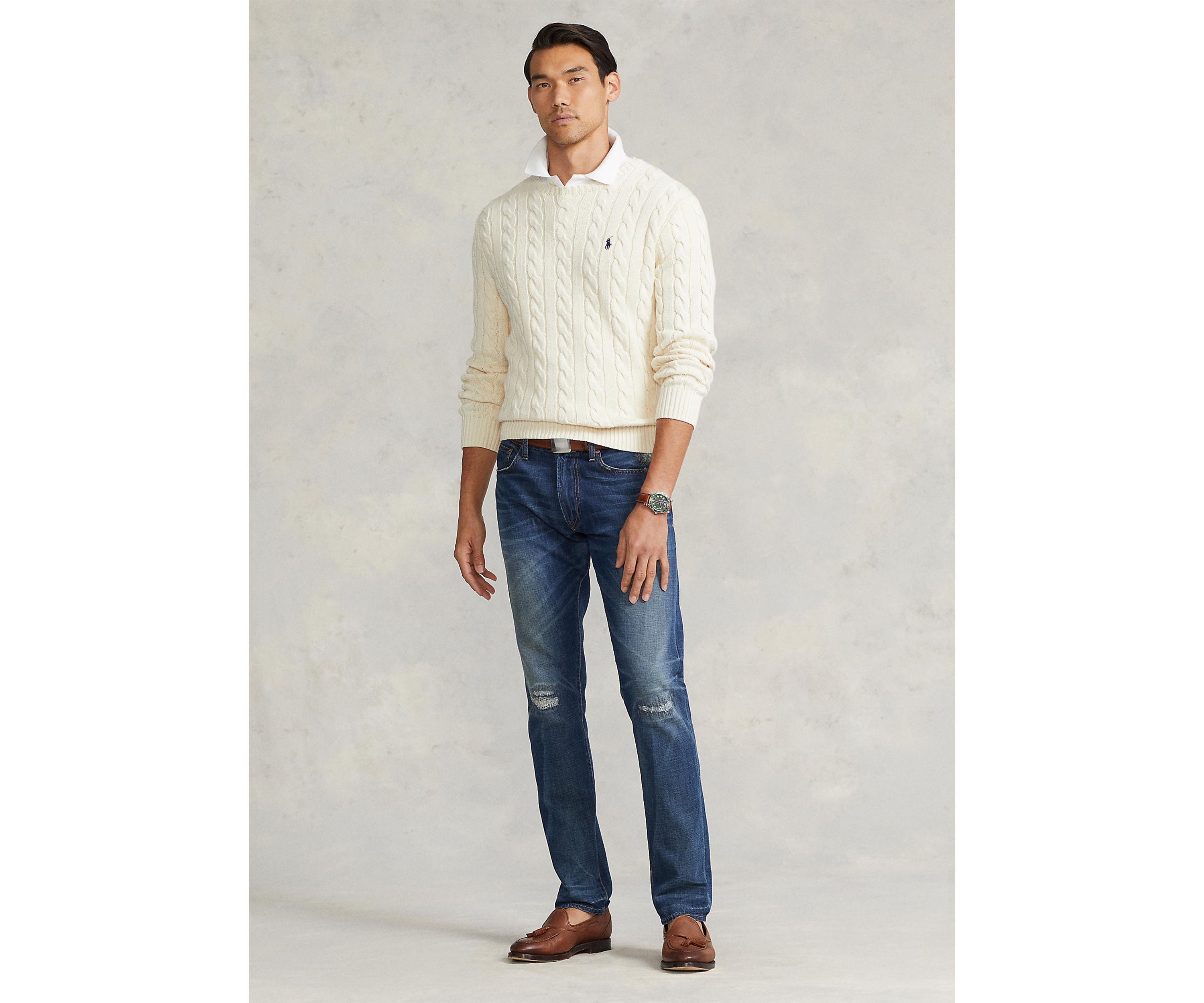 Cotton Cable Knit Driver Long Sleeve Sweater
