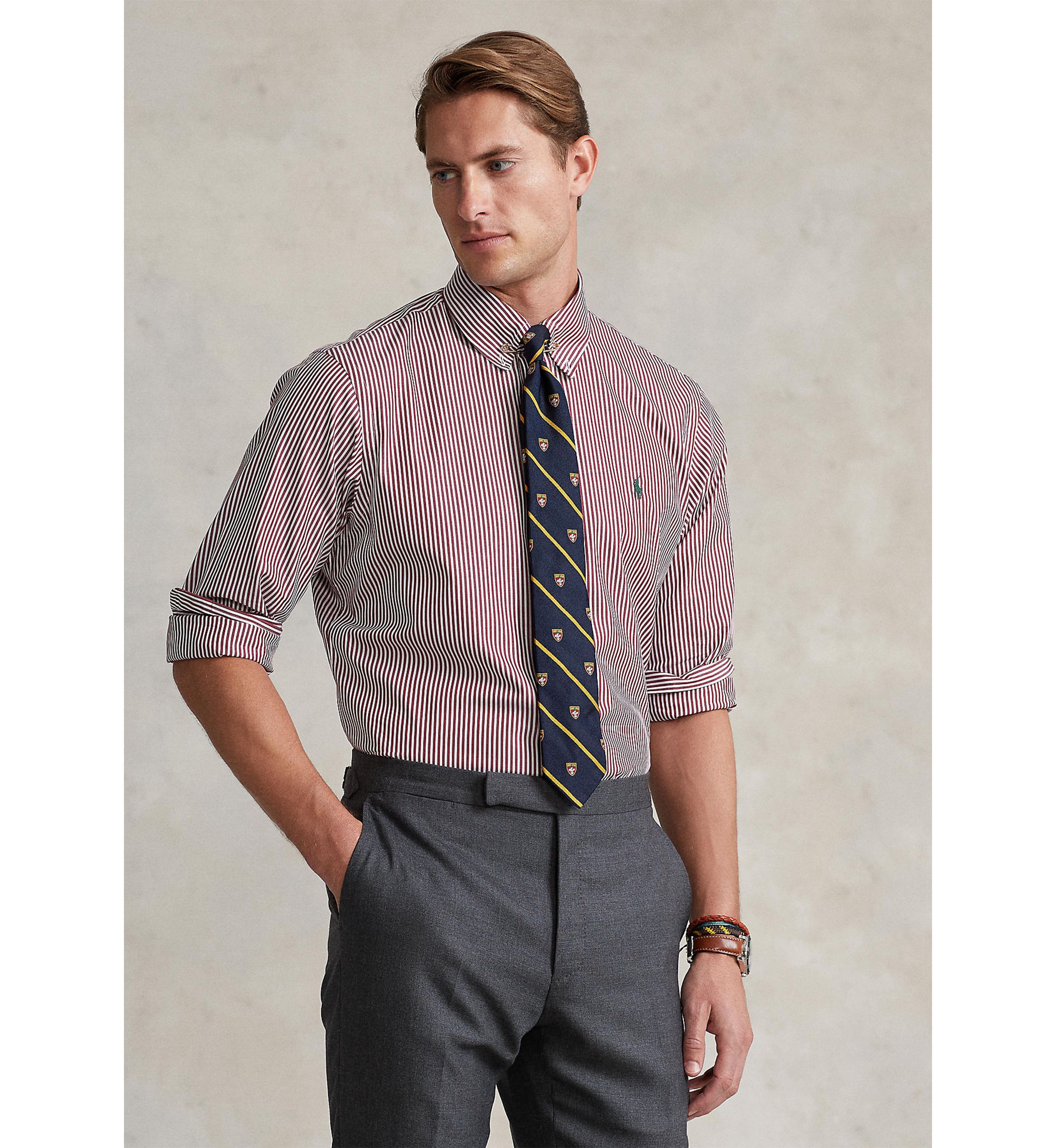 Classic Fit Striped Stretch Poplin Shirt