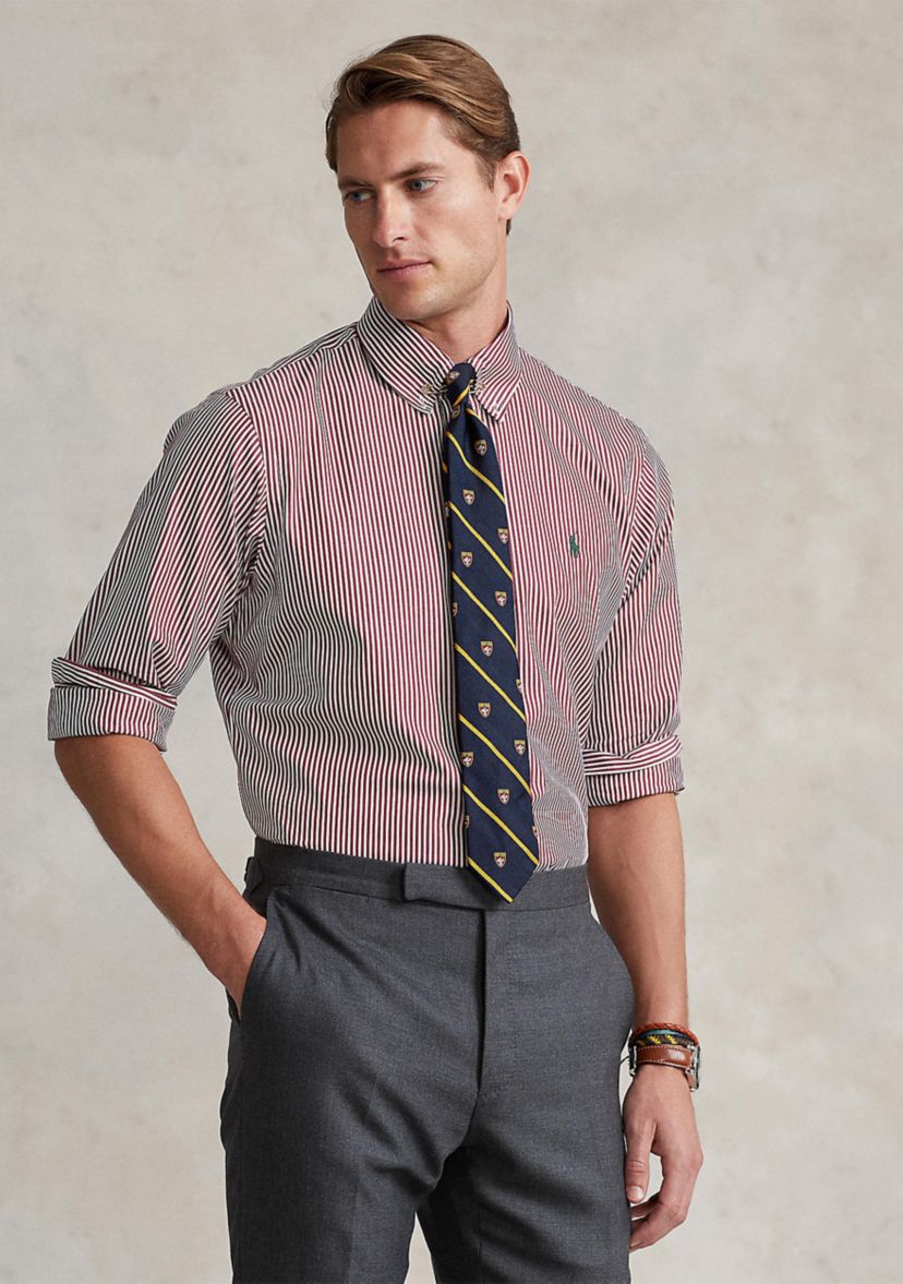 Classic Fit Striped Stretch Poplin Shirt
