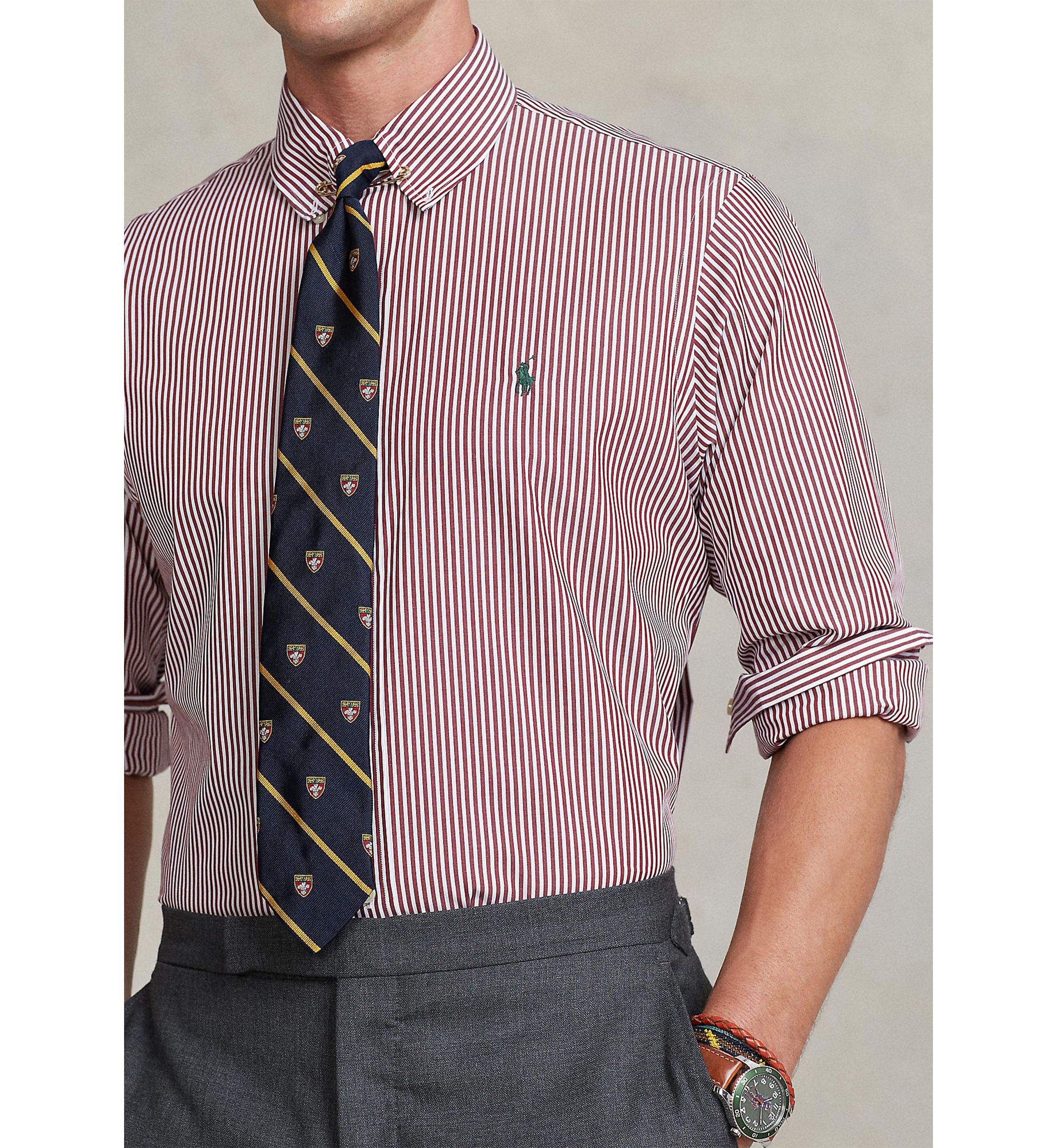 Classic Fit Striped Stretch Poplin Shirt