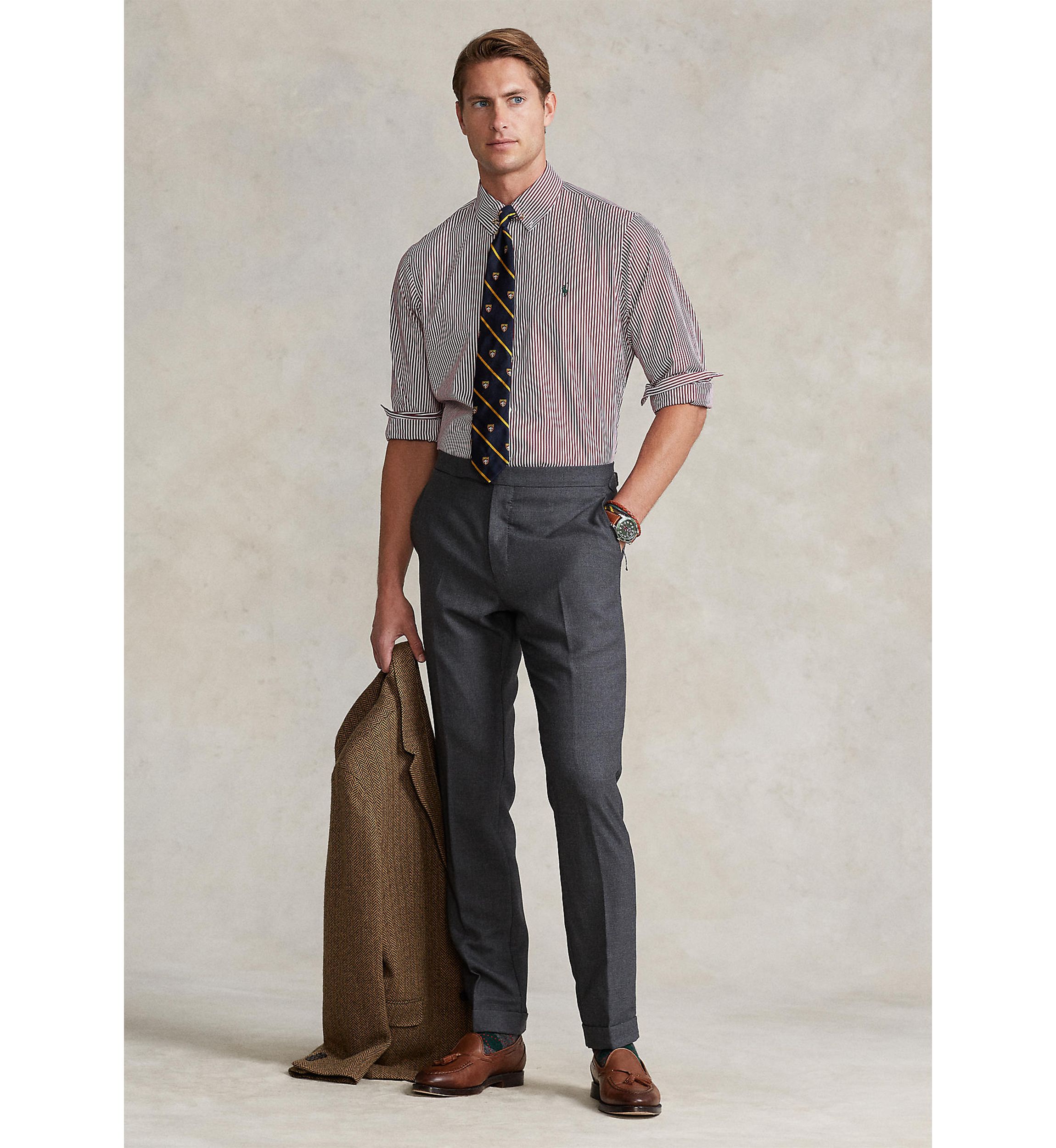 Classic Fit Striped Stretch Poplin Shirt