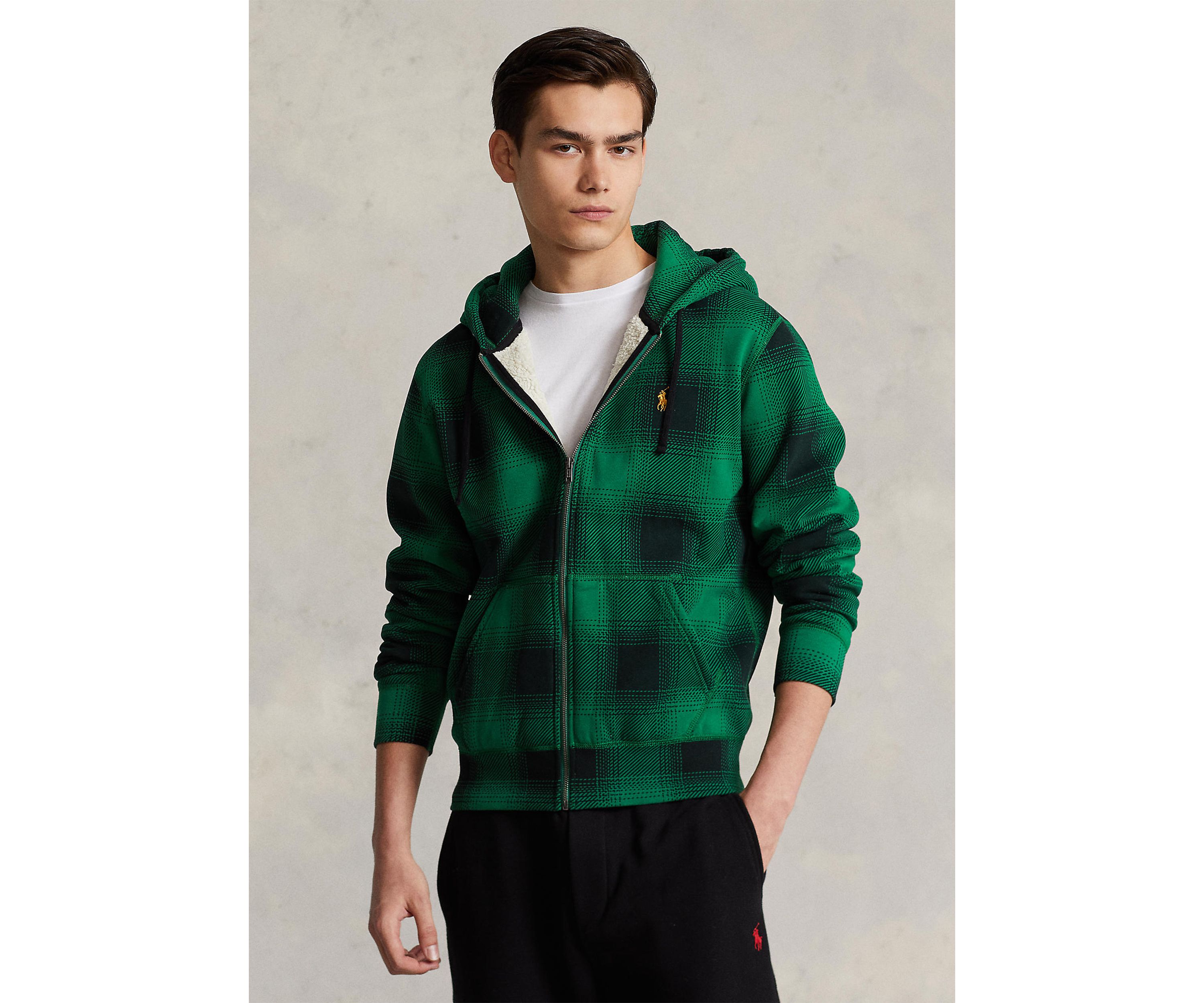 Plaid Pile Fleece Full Zip Hoodie