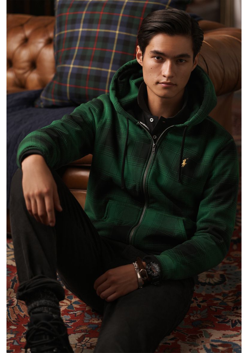 Plaid Pile Fleece Full Zip Hoodie
