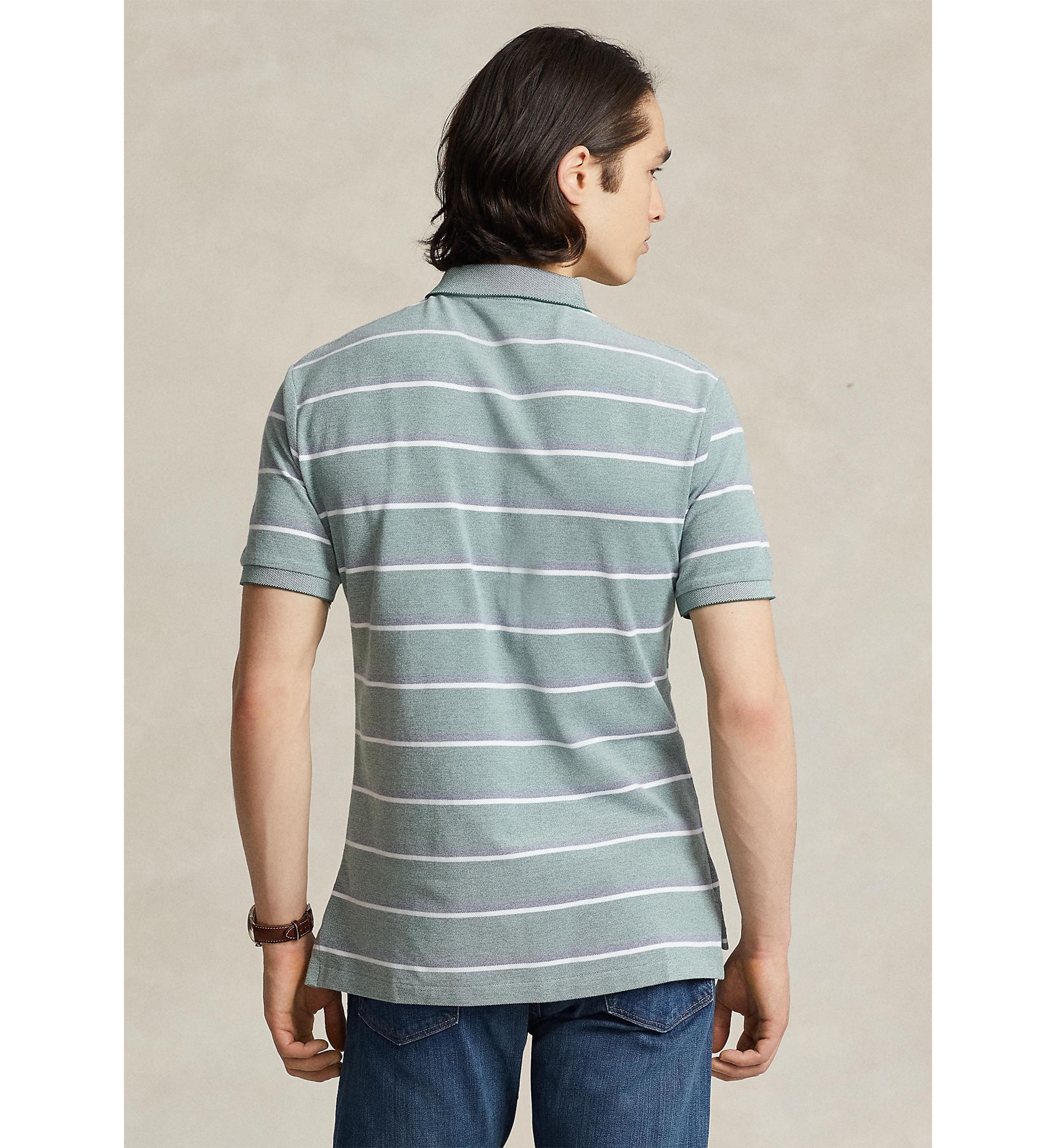 Classic Fit Striped Mesh Polo Shirt