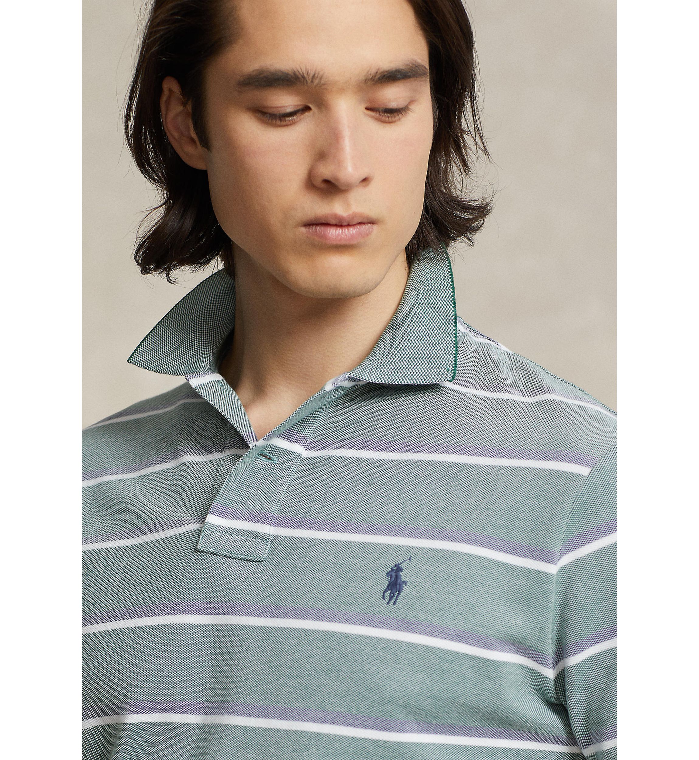 Classic Fit Striped Mesh Polo Shirt