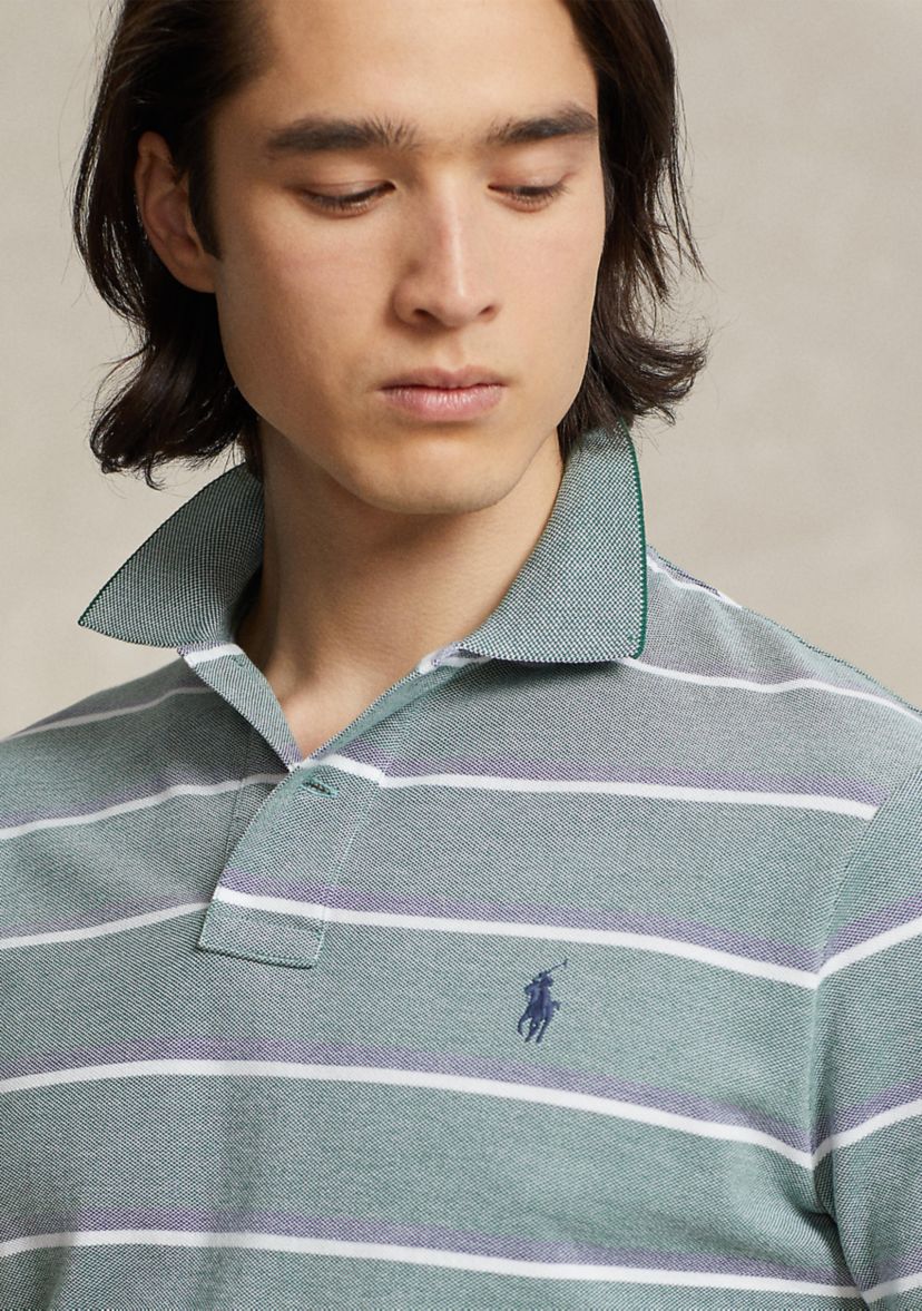 Classic Fit Striped Mesh Polo Shirt