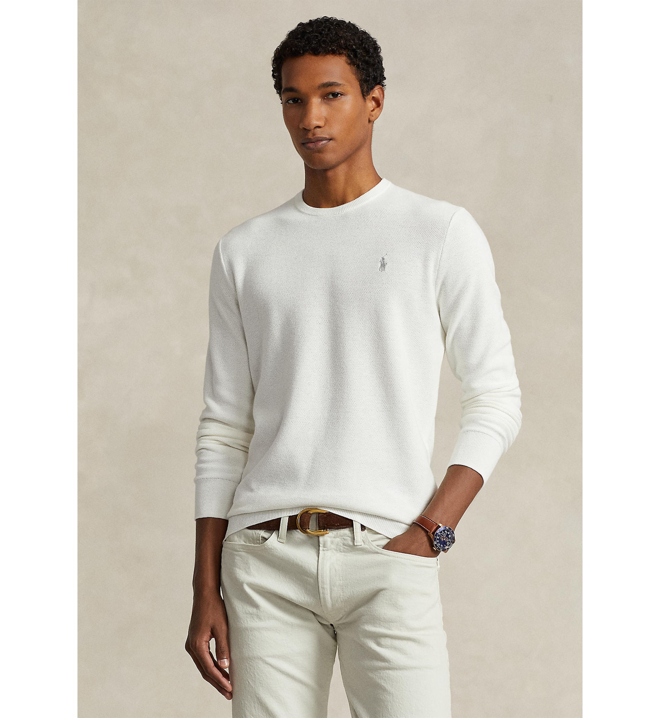 Textured Cotton Crew Neck Sweater