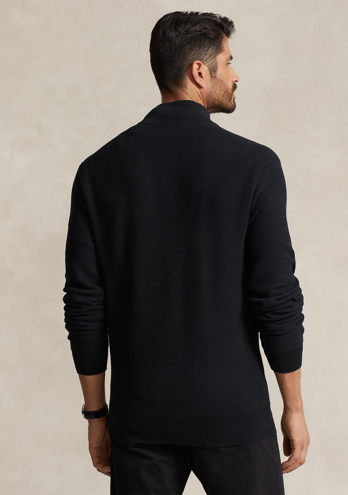 Big & Tall Mesh Knit Cotton Quarter Zip Sweater