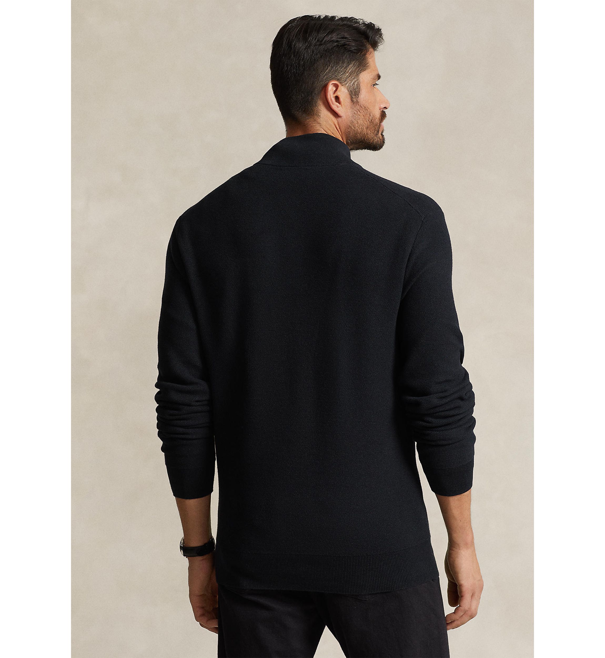 Big & Tall Mesh Knit Cotton Quarter Zip Sweater