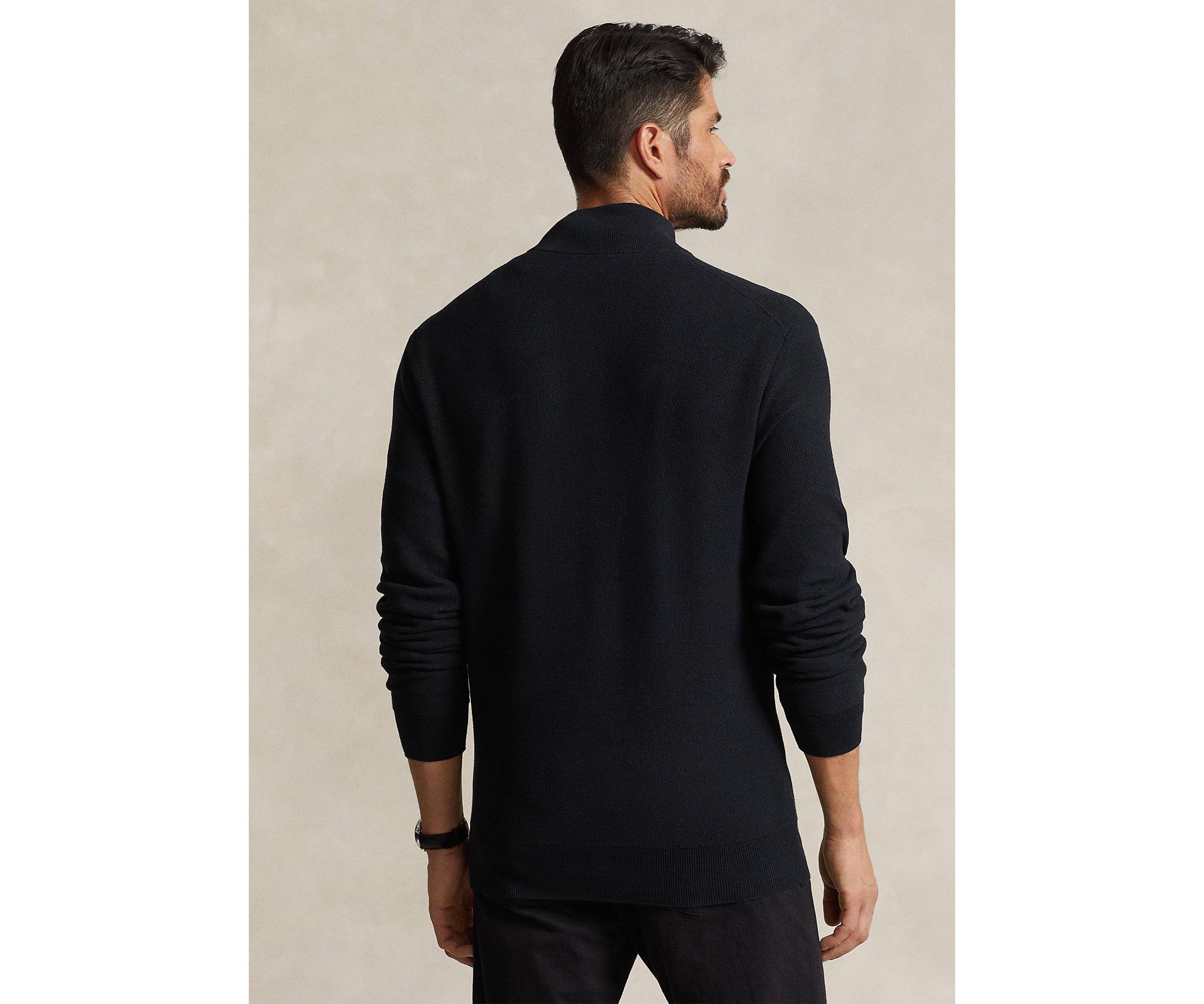 Big & Tall Mesh Knit Cotton Quarter Zip Sweater
