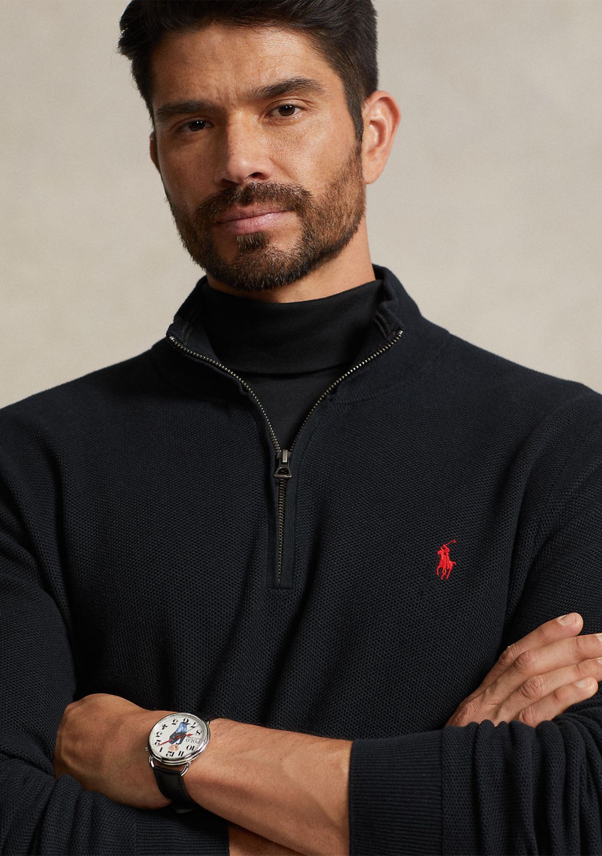 Big & Tall Mesh Knit Cotton Quarter Zip Sweater