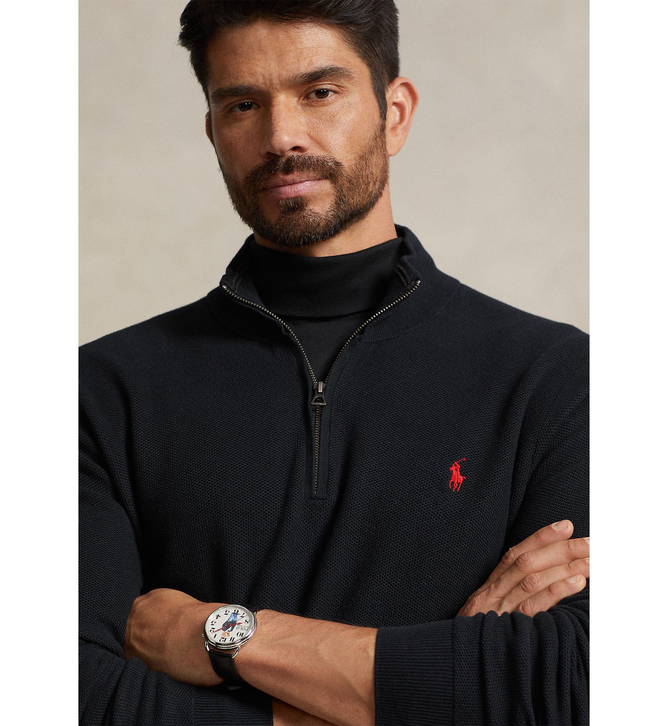 Big & Tall Mesh Knit Cotton Quarter Zip Sweater