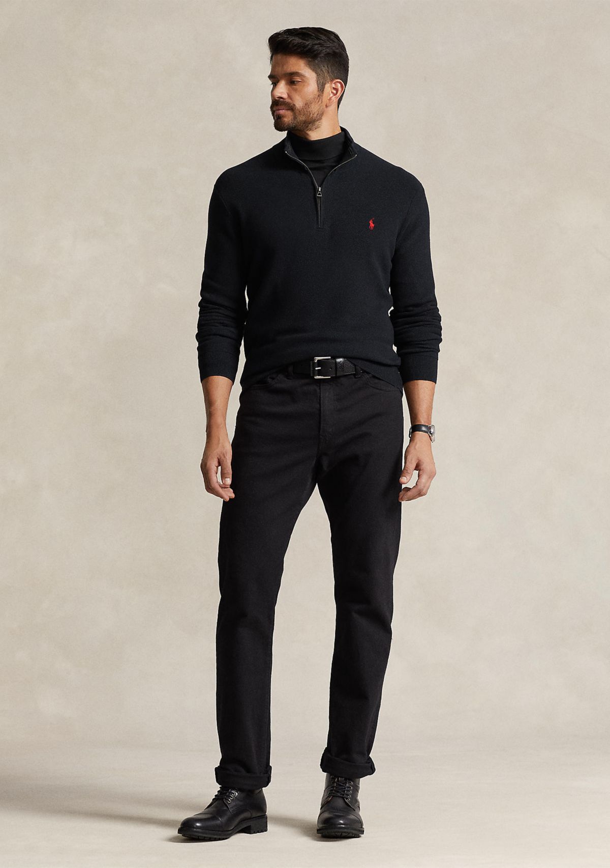 Big & Tall Mesh Knit Cotton Quarter Zip Sweater