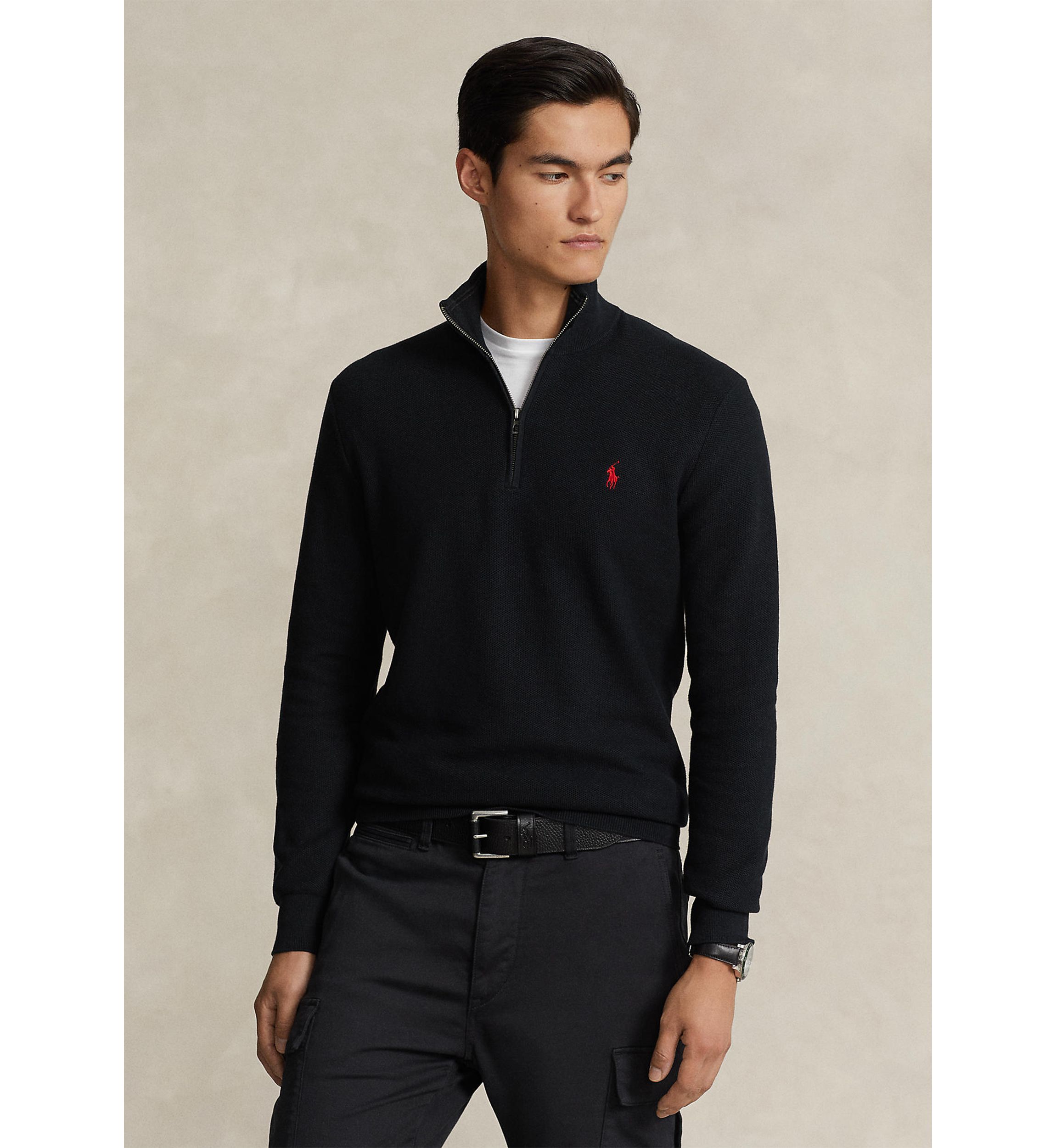 Mesh Knit Cotton Quarter Zip Sweater