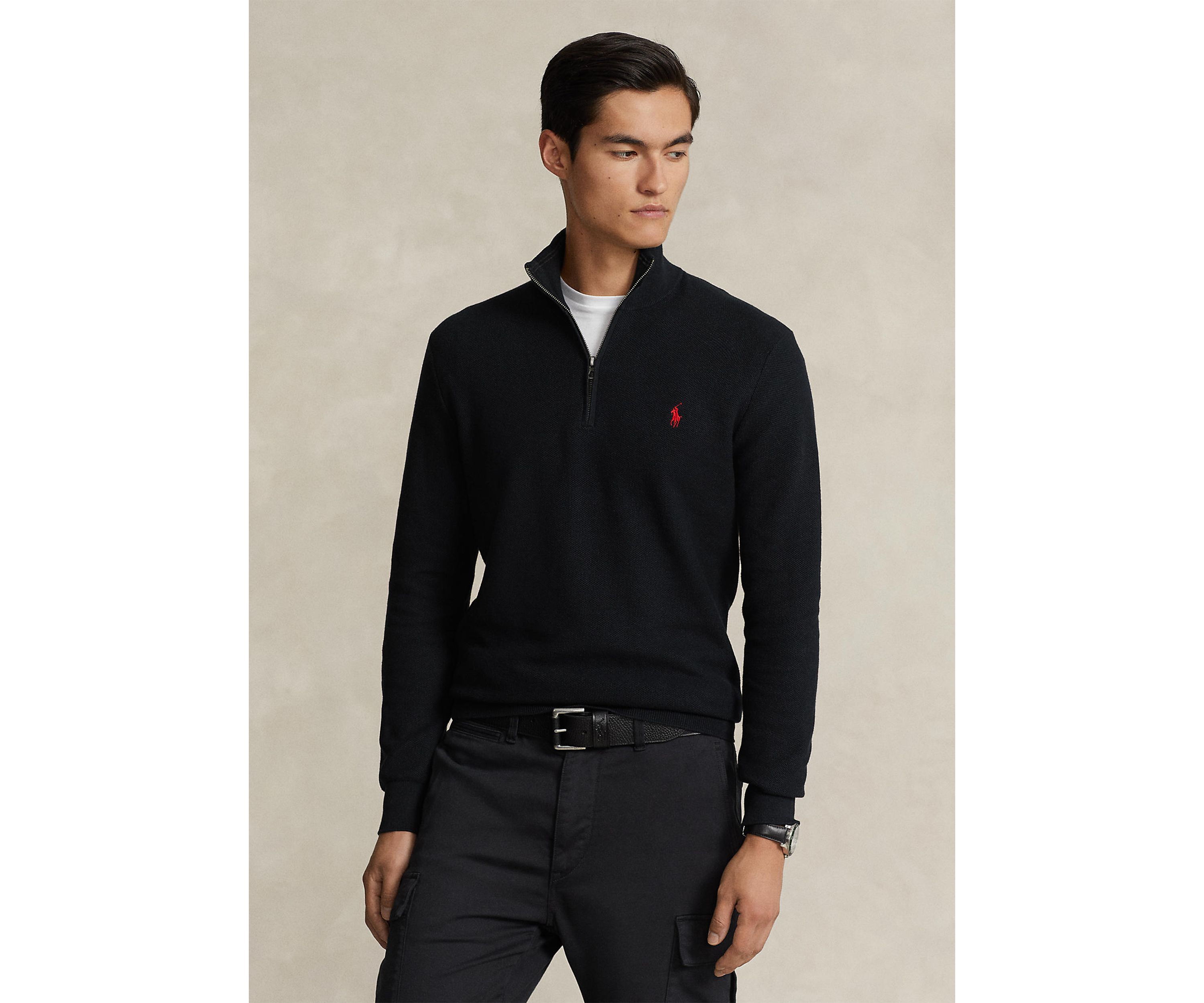 Mesh Knit Cotton Quarter Zip Sweater