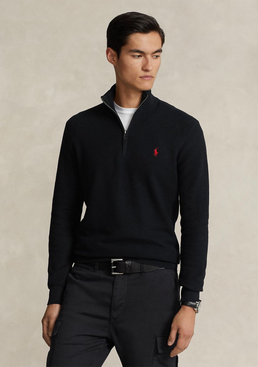 Mesh Knit Cotton Quarter Zip Sweater
