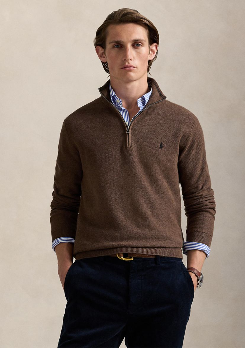 Mesh Knit Cotton Quarter Zip Sweater