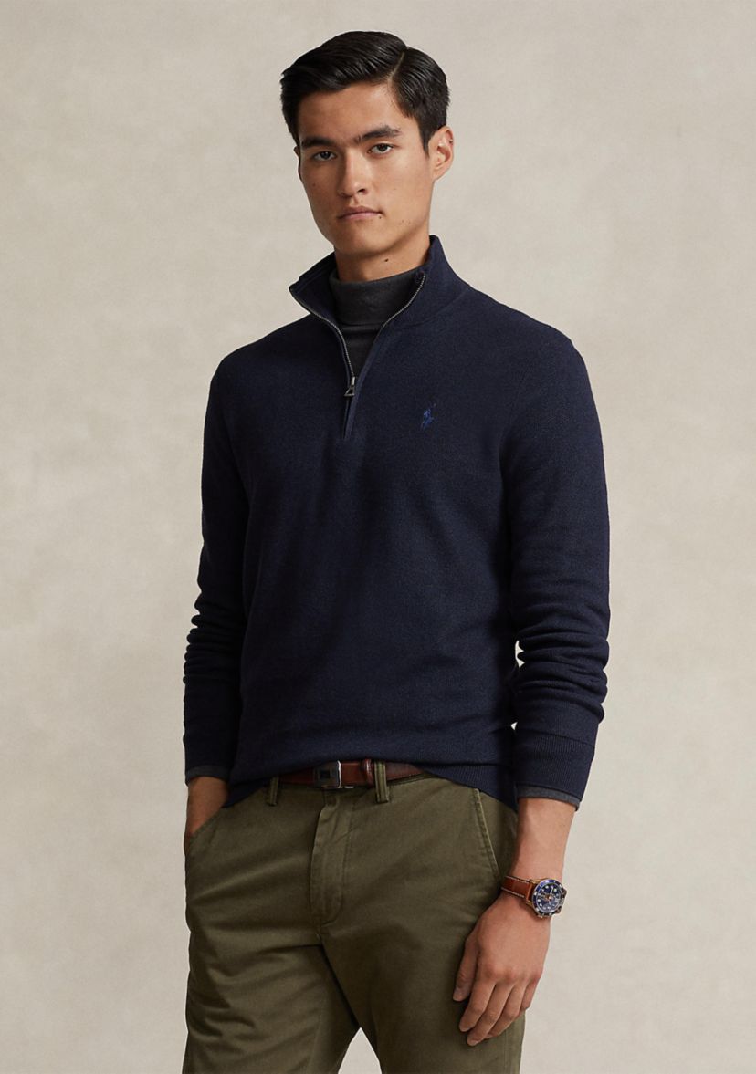 Polo Ralph Lauren Mesh Knit Cotton Quarter Zip Sweater | Belk