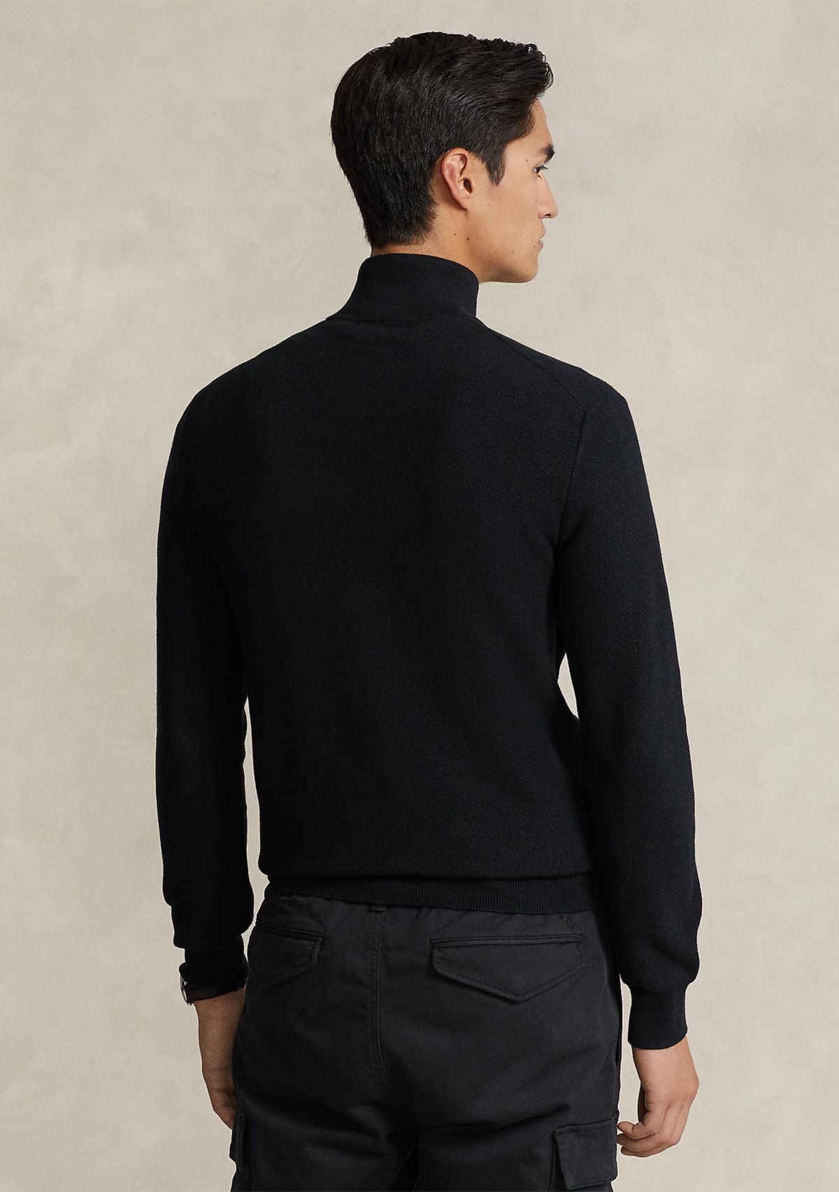 Mesh Knit Cotton Quarter Zip Sweater