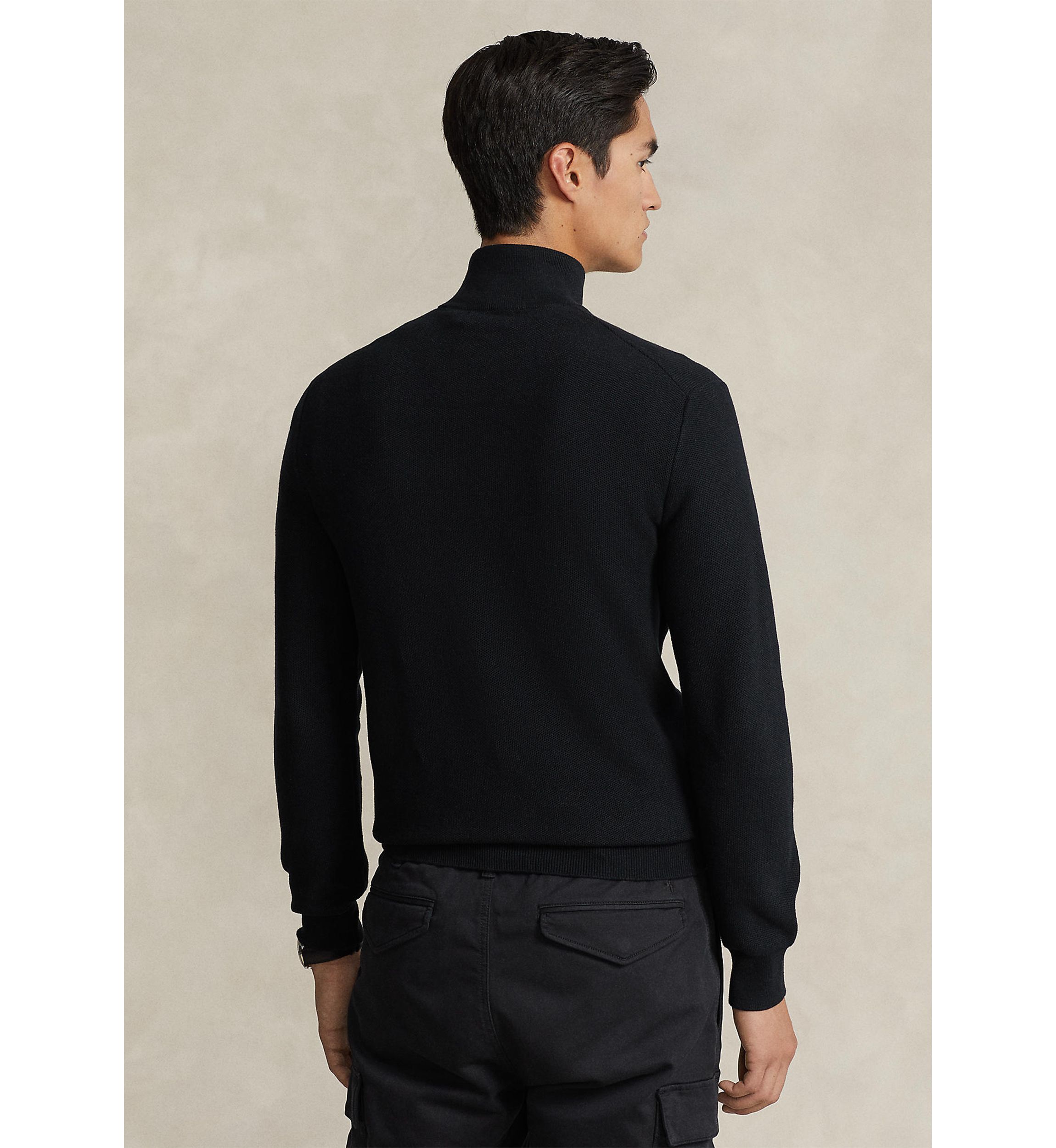 Mesh Knit Cotton Quarter Zip Sweater