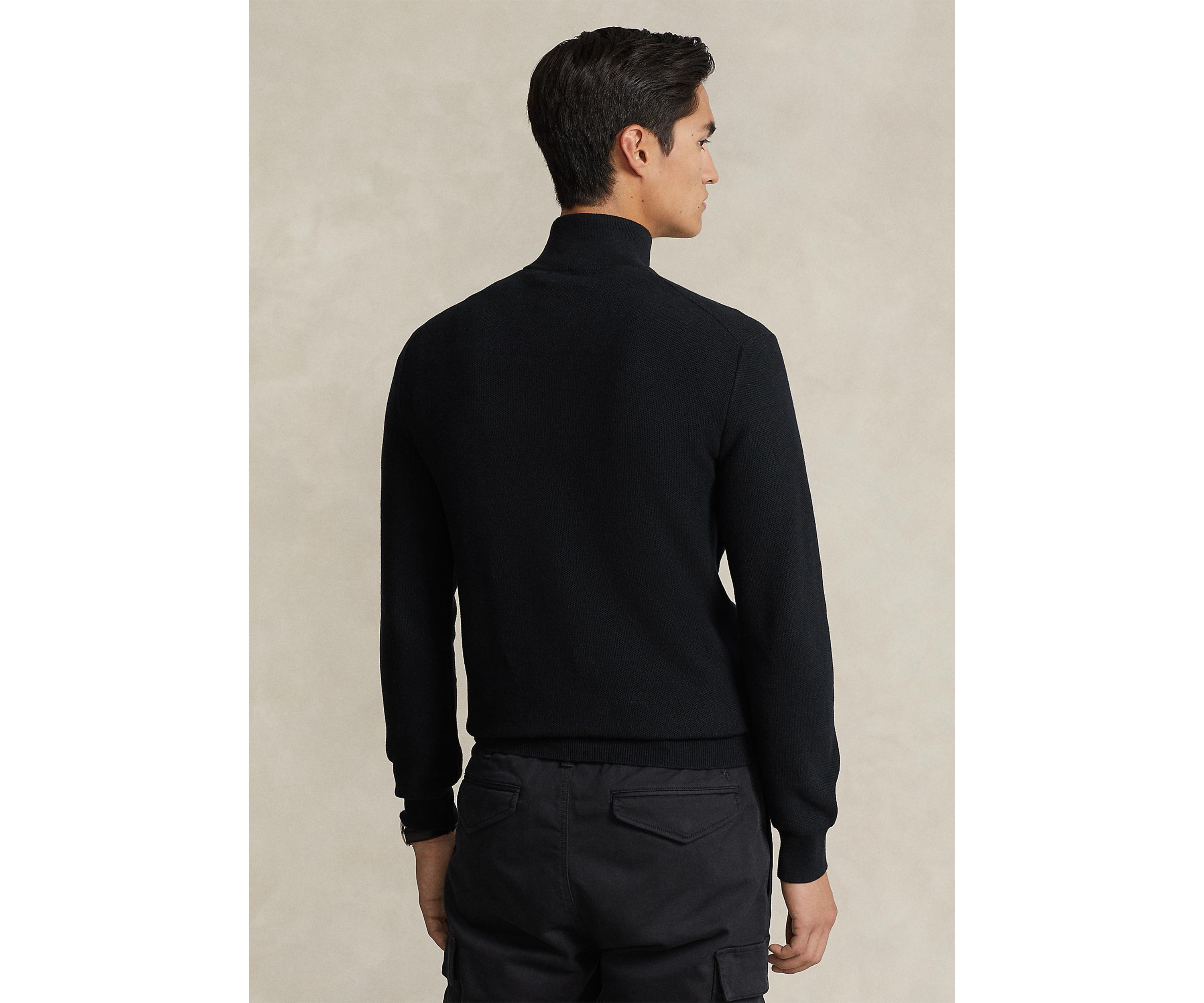 Mesh Knit Cotton Quarter Zip Sweater