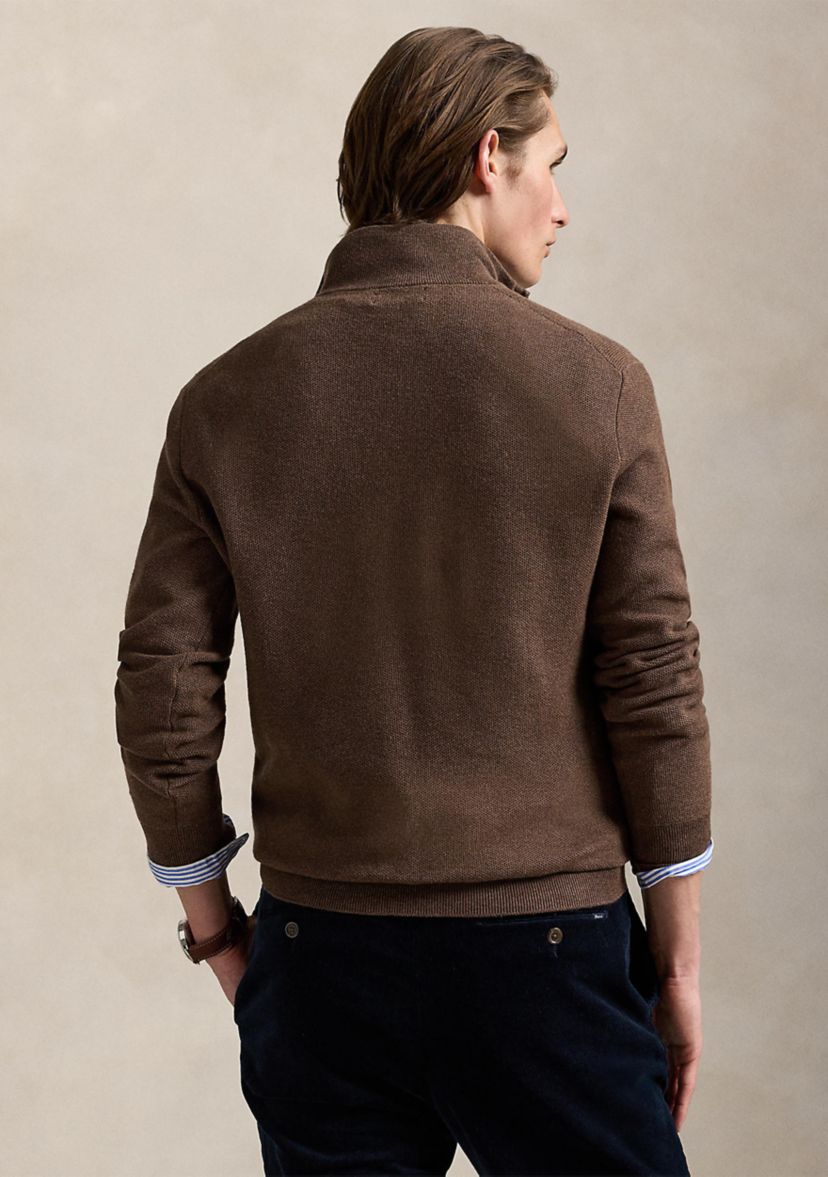 Mesh Knit Cotton Quarter Zip Sweater