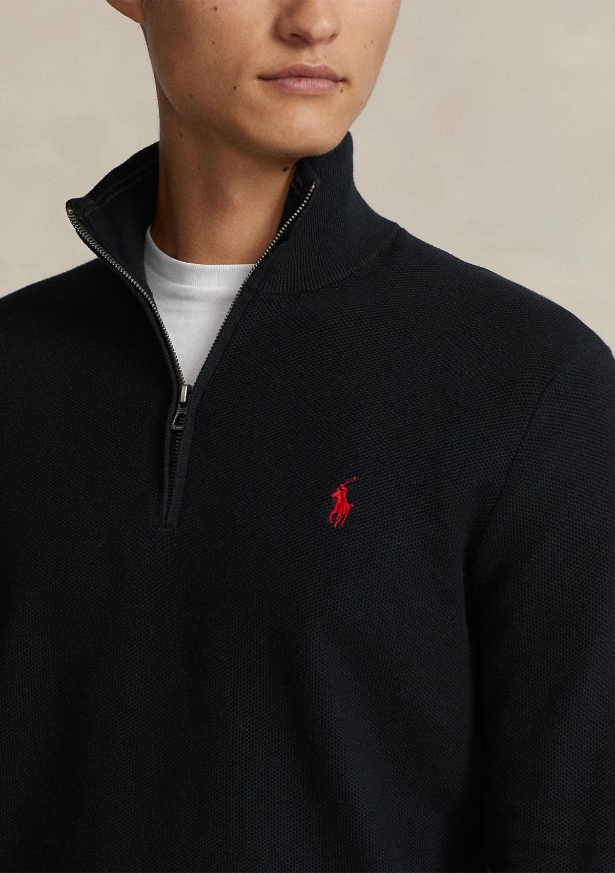 Mesh Knit Cotton Quarter Zip Sweater