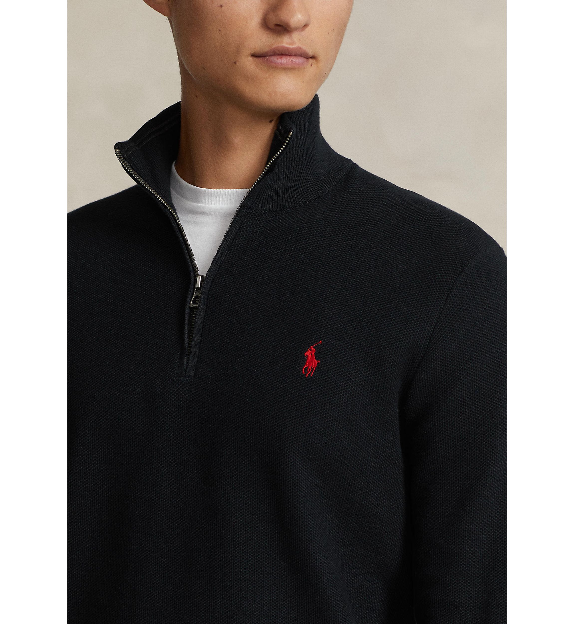 Mesh Knit Cotton Quarter Zip Sweater