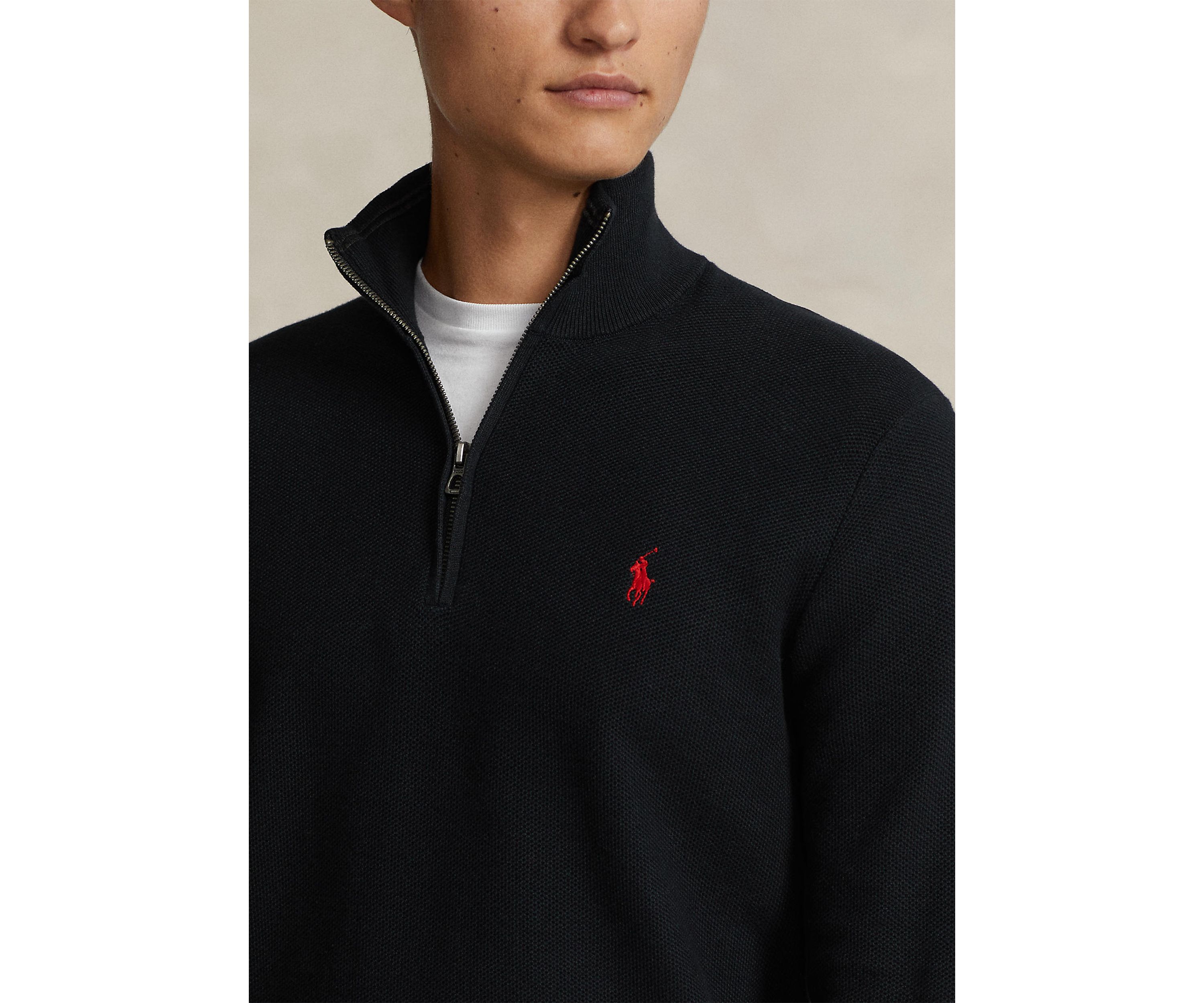 Mesh Knit Cotton Quarter Zip Sweater