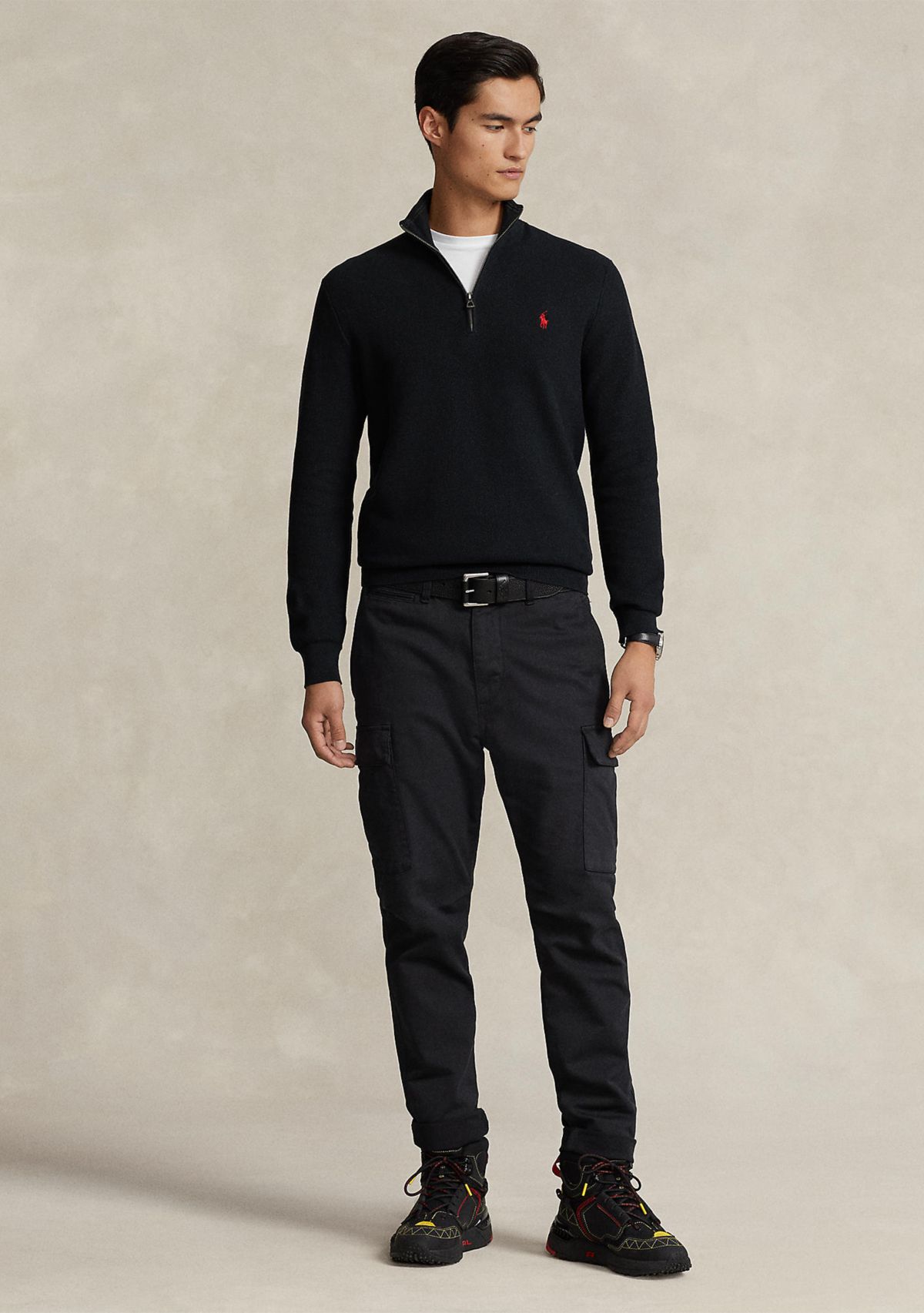 Mesh Knit Cotton Quarter Zip Sweater