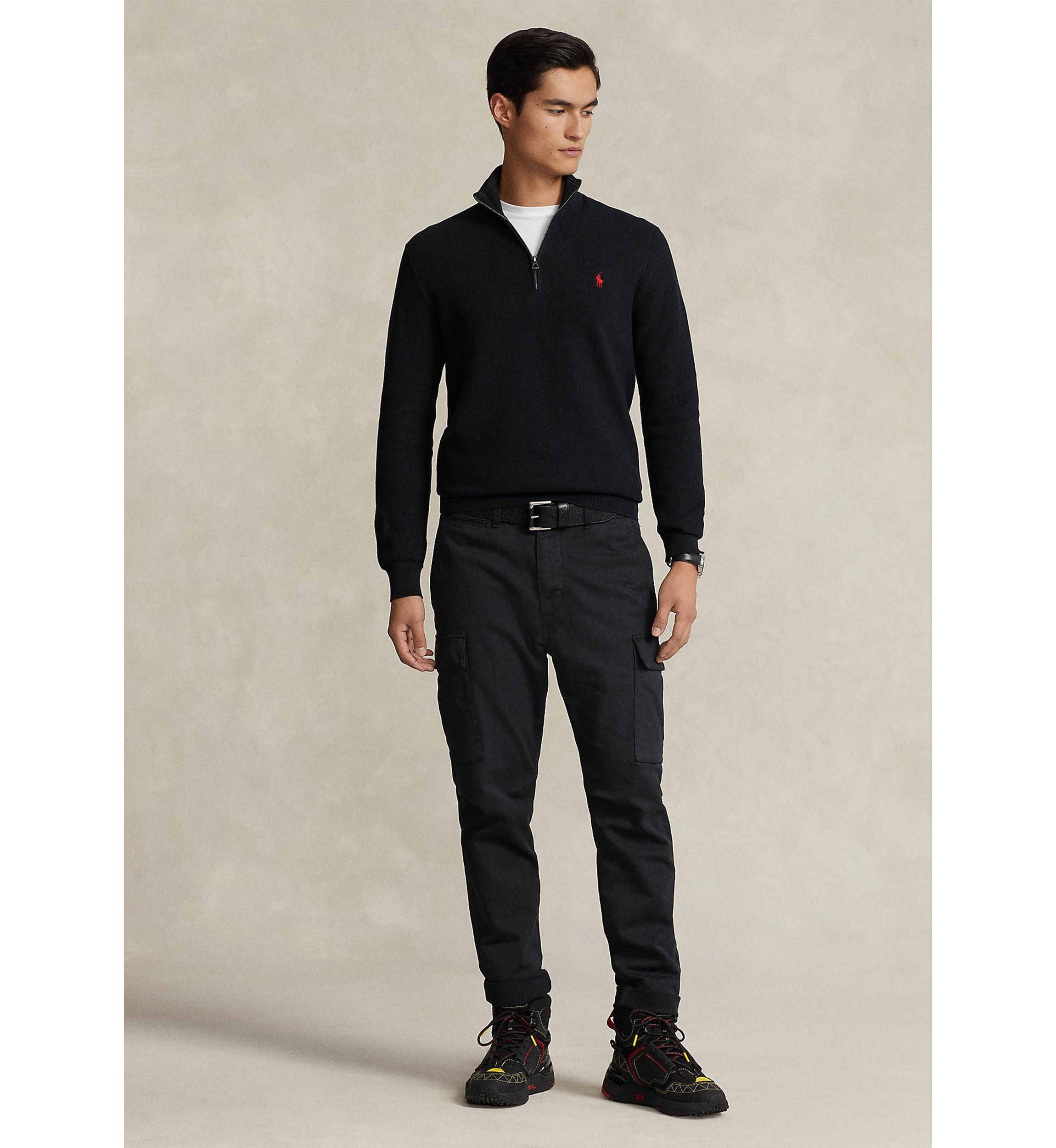 Mesh Knit Cotton Quarter Zip Sweater