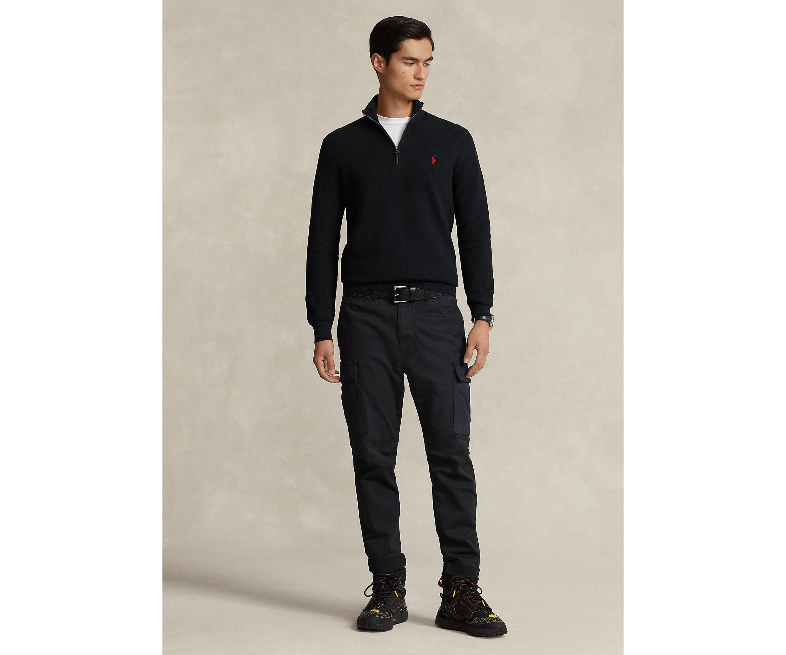 Mesh Knit Cotton Quarter Zip Sweater