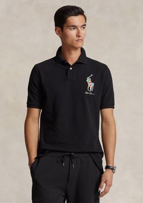 POLO RALPH LAUREN Big Pony Mesh Polo Shirt Mens Long Sleeve BLACK