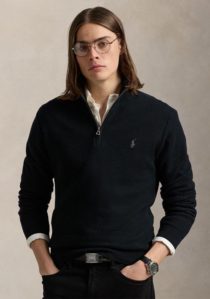 Mesh Knit Cotton Quarter Zip Sweater