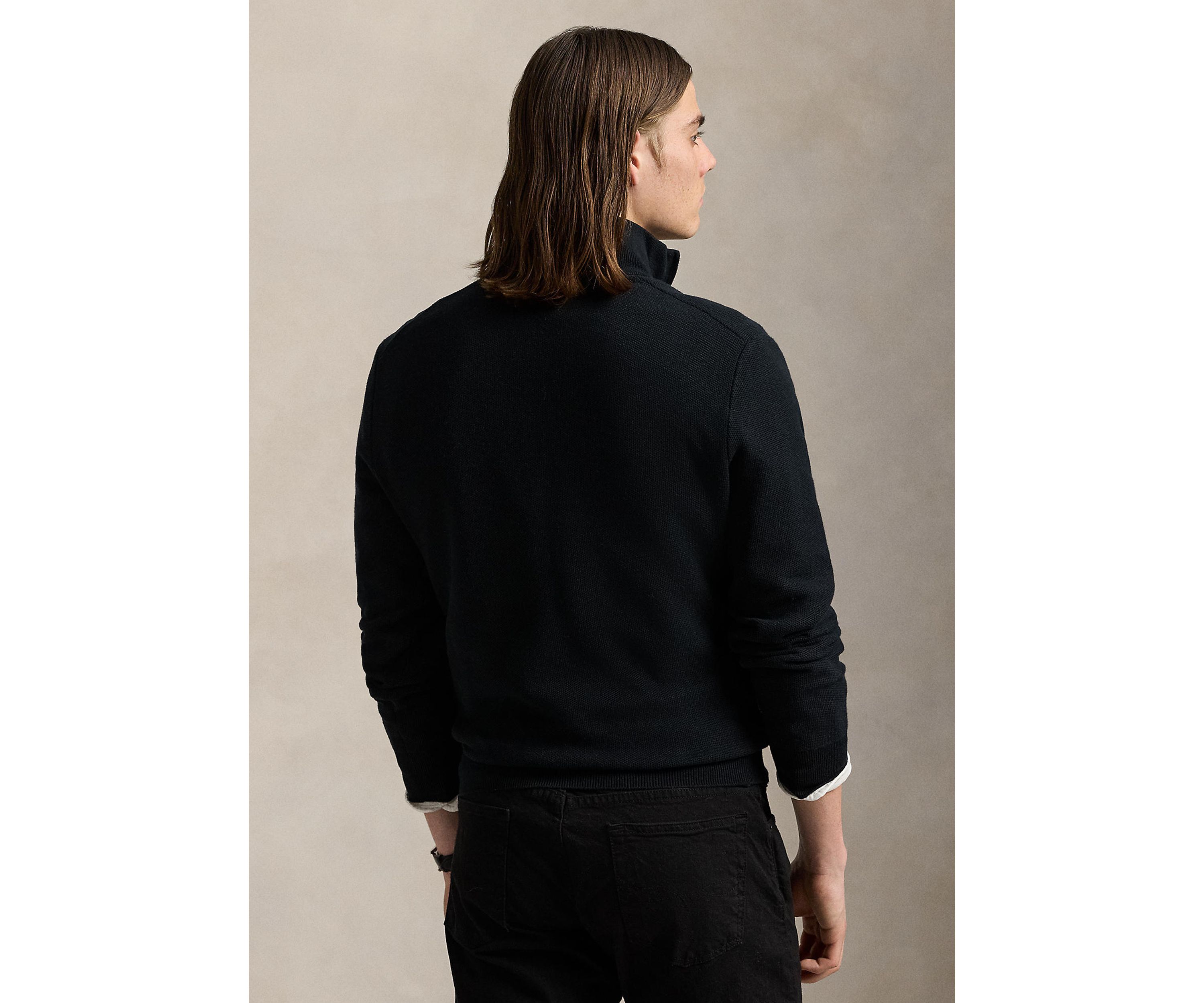 Mesh Knit Cotton Quarter Zip Sweater