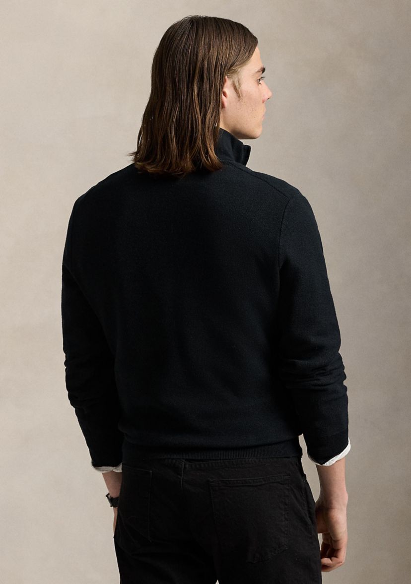 Mesh Knit Cotton Quarter Zip Sweater