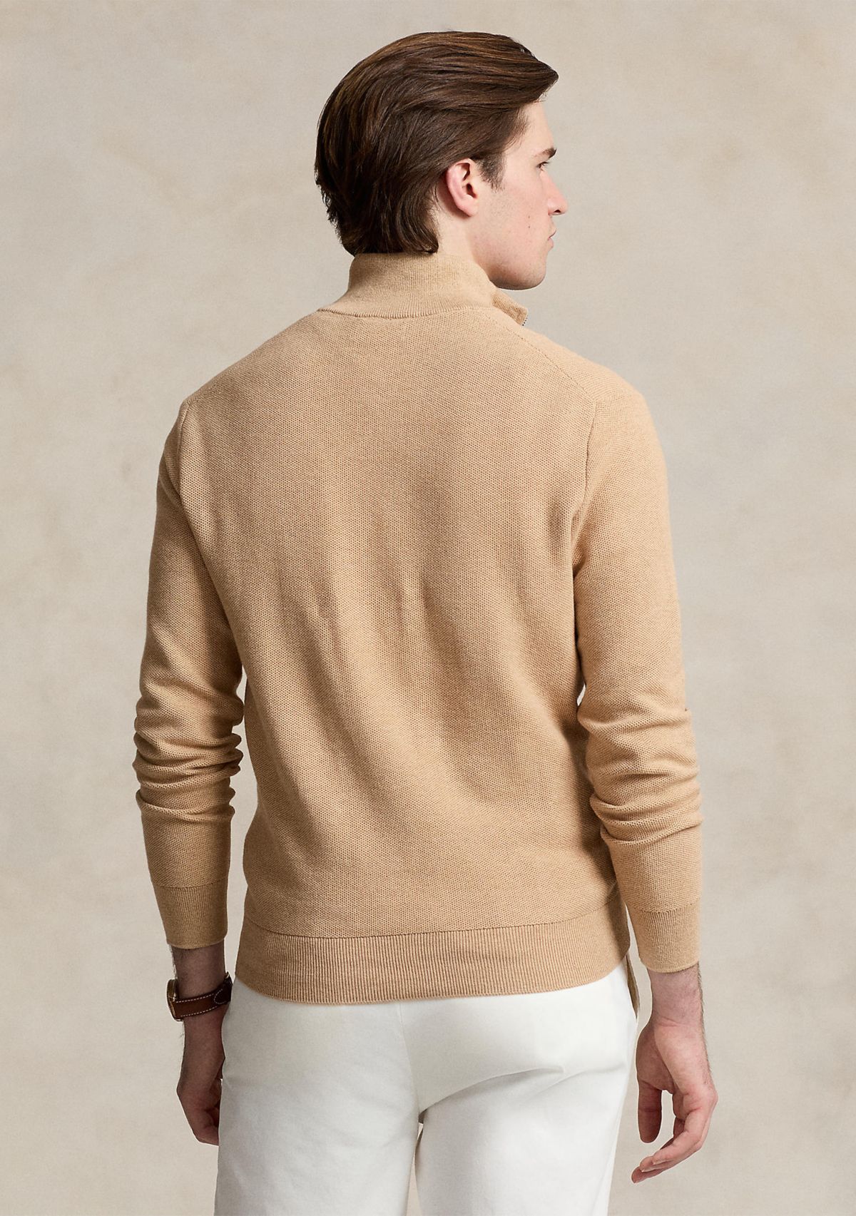 Mesh Knit Cotton Quarter Zip Sweater