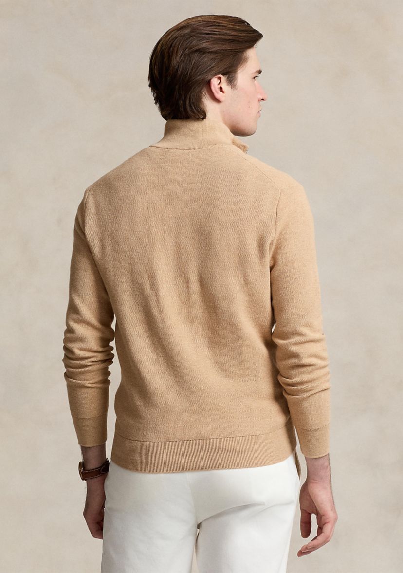 Mesh Knit Cotton Quarter Zip Sweater