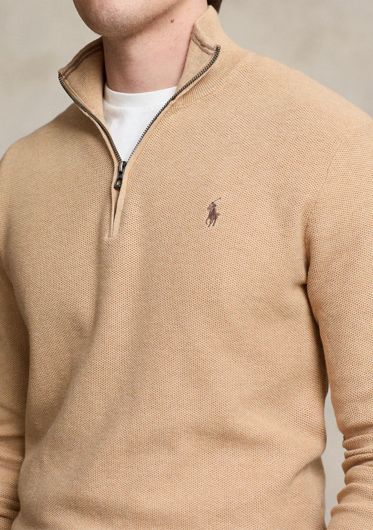 Mesh Knit Cotton Quarter Zip Sweater