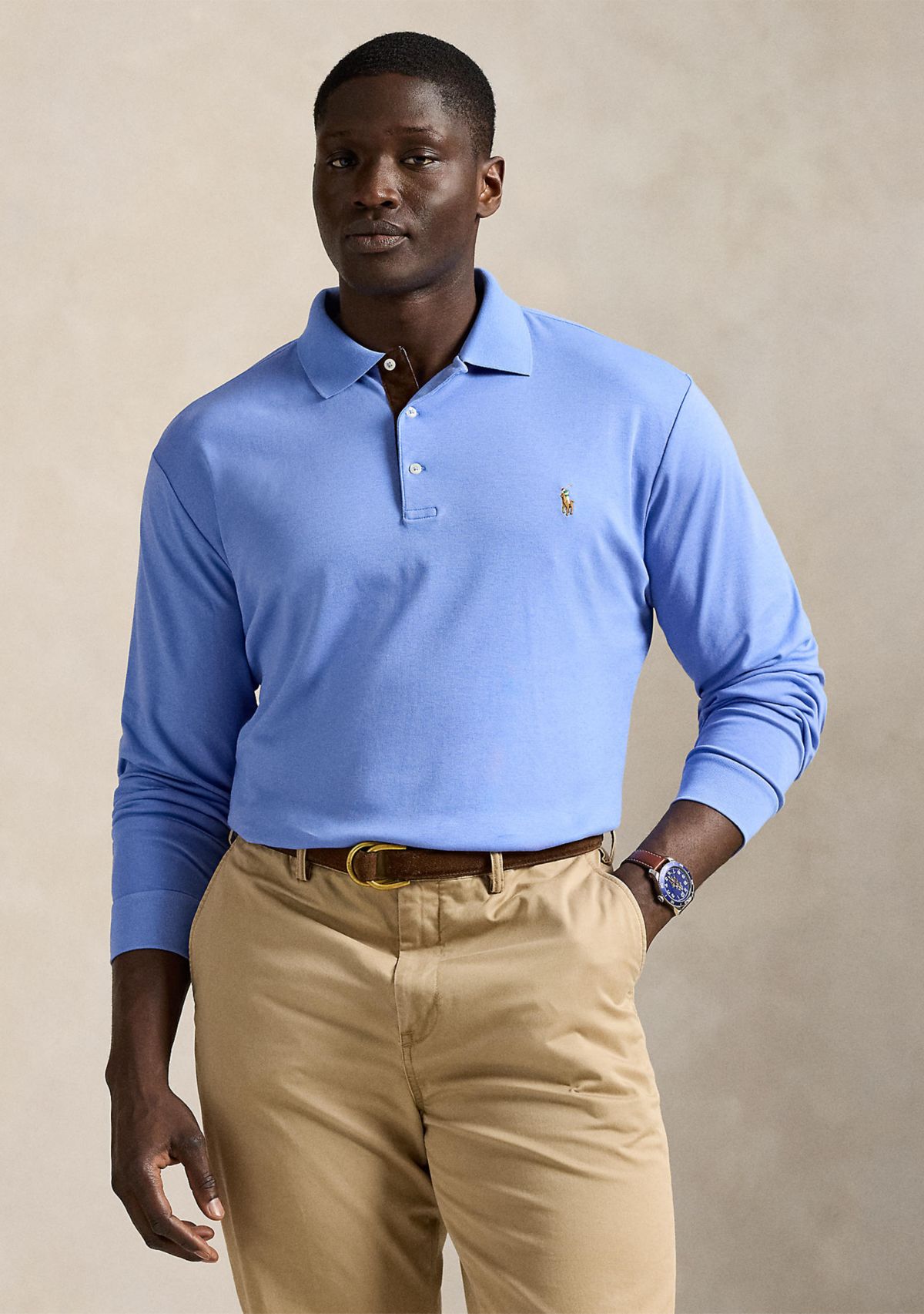 Big & Tall Soft Cotton Long Sleeve Polo Shirt