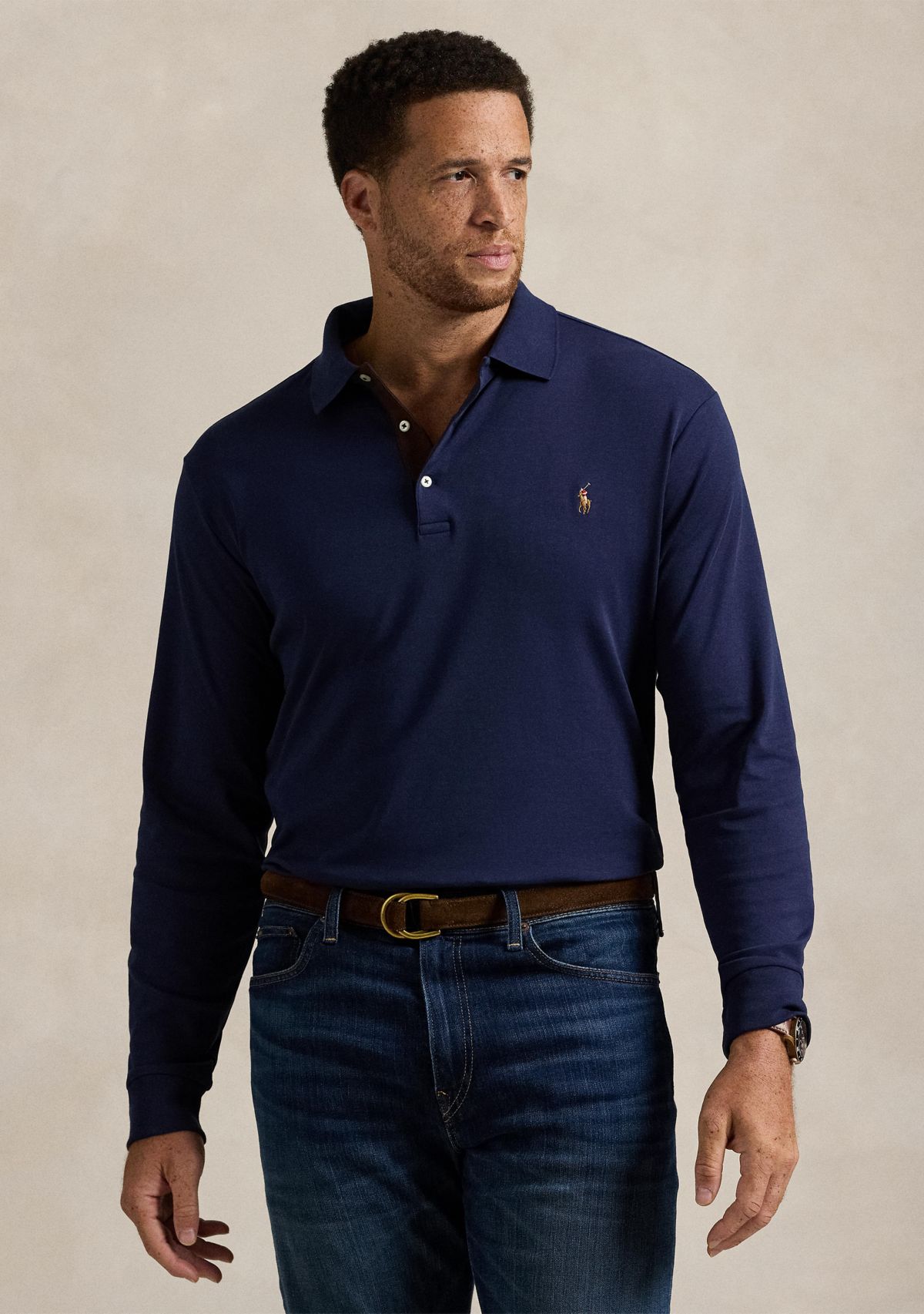 Big & Tall Soft Cotton Long Sleeve Polo Shirt