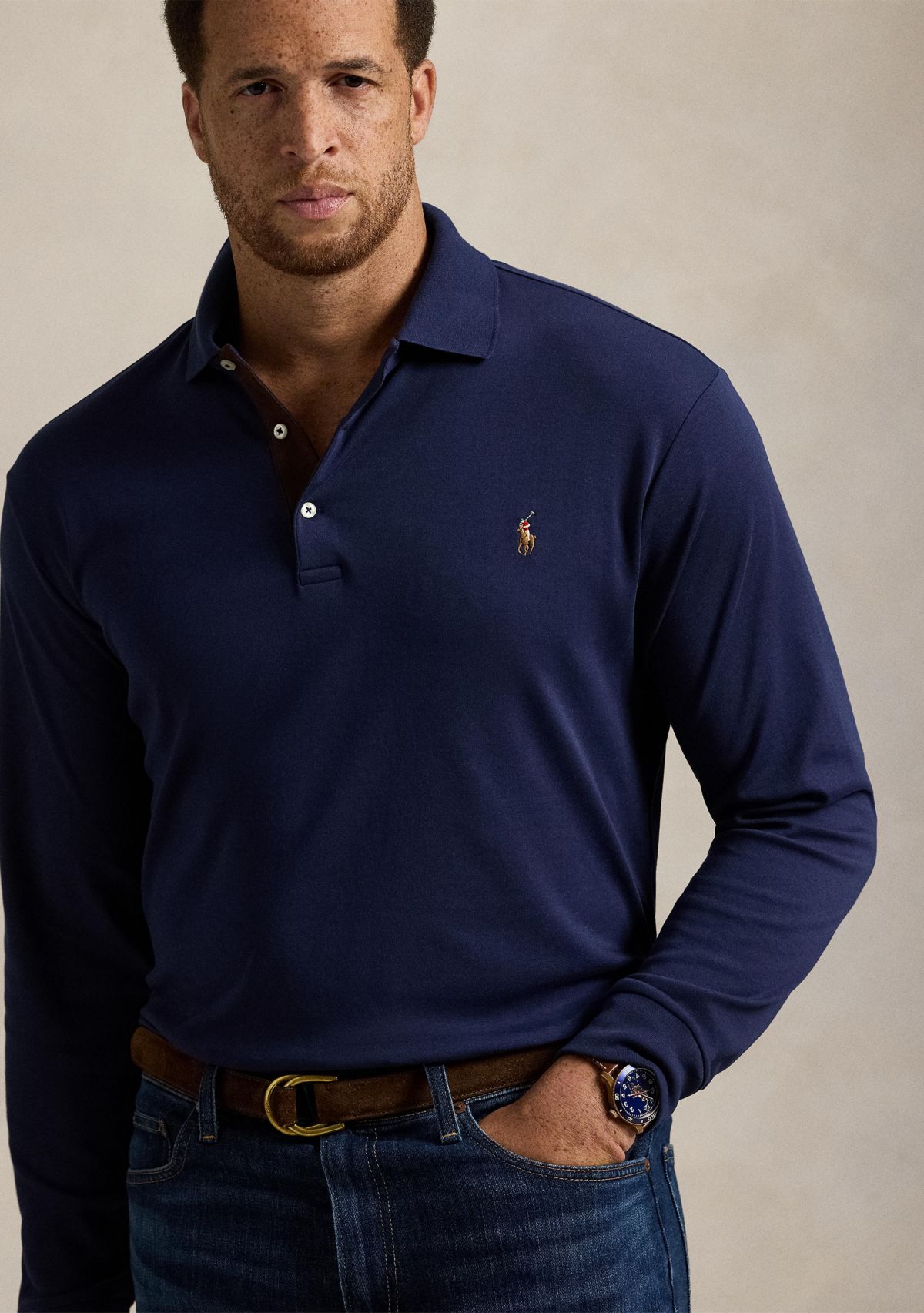 Big & Tall Soft Cotton Long Sleeve Polo Shirt