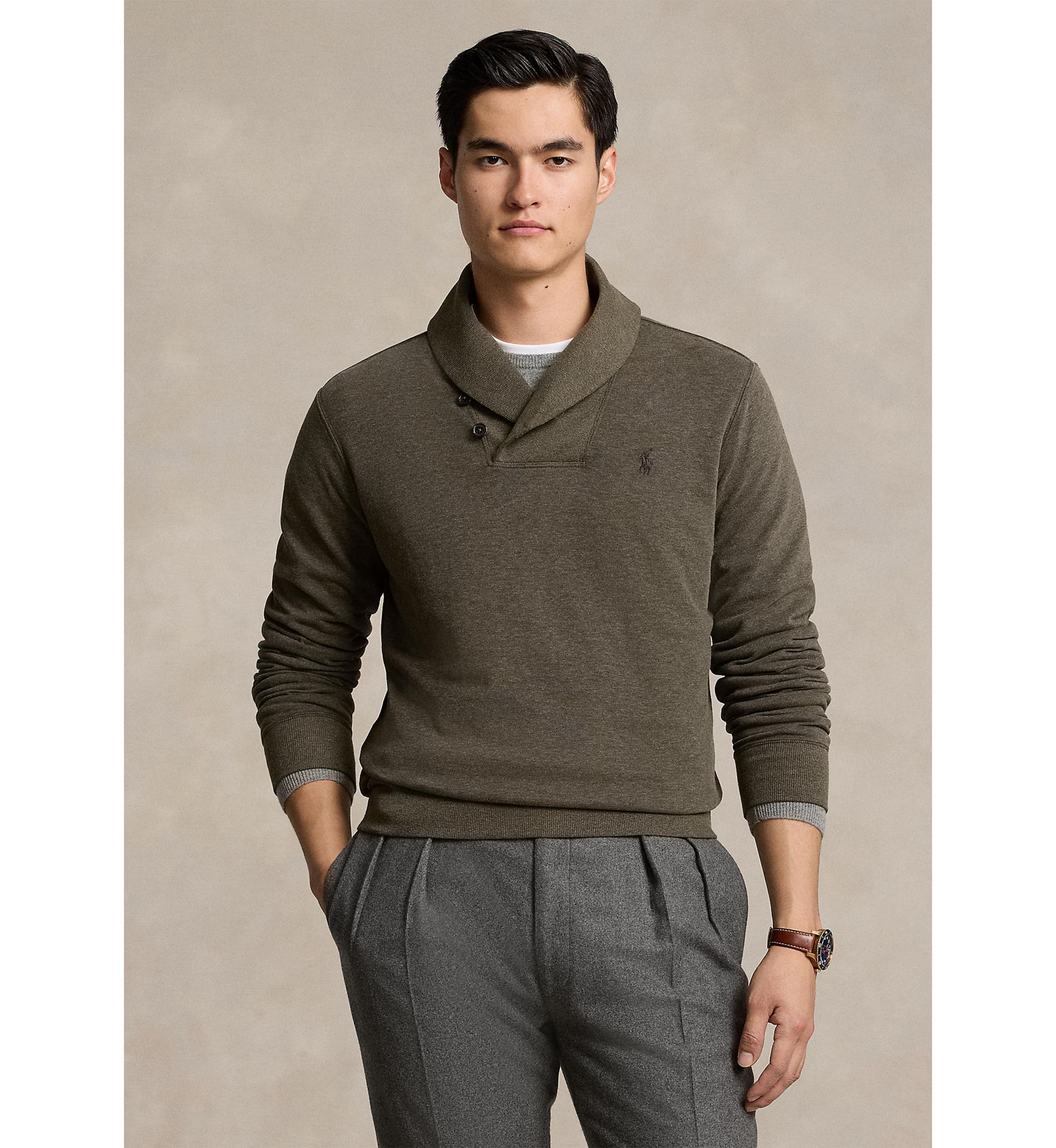 Luxury Jersey Shawl Collar Pullover Sweatshirt