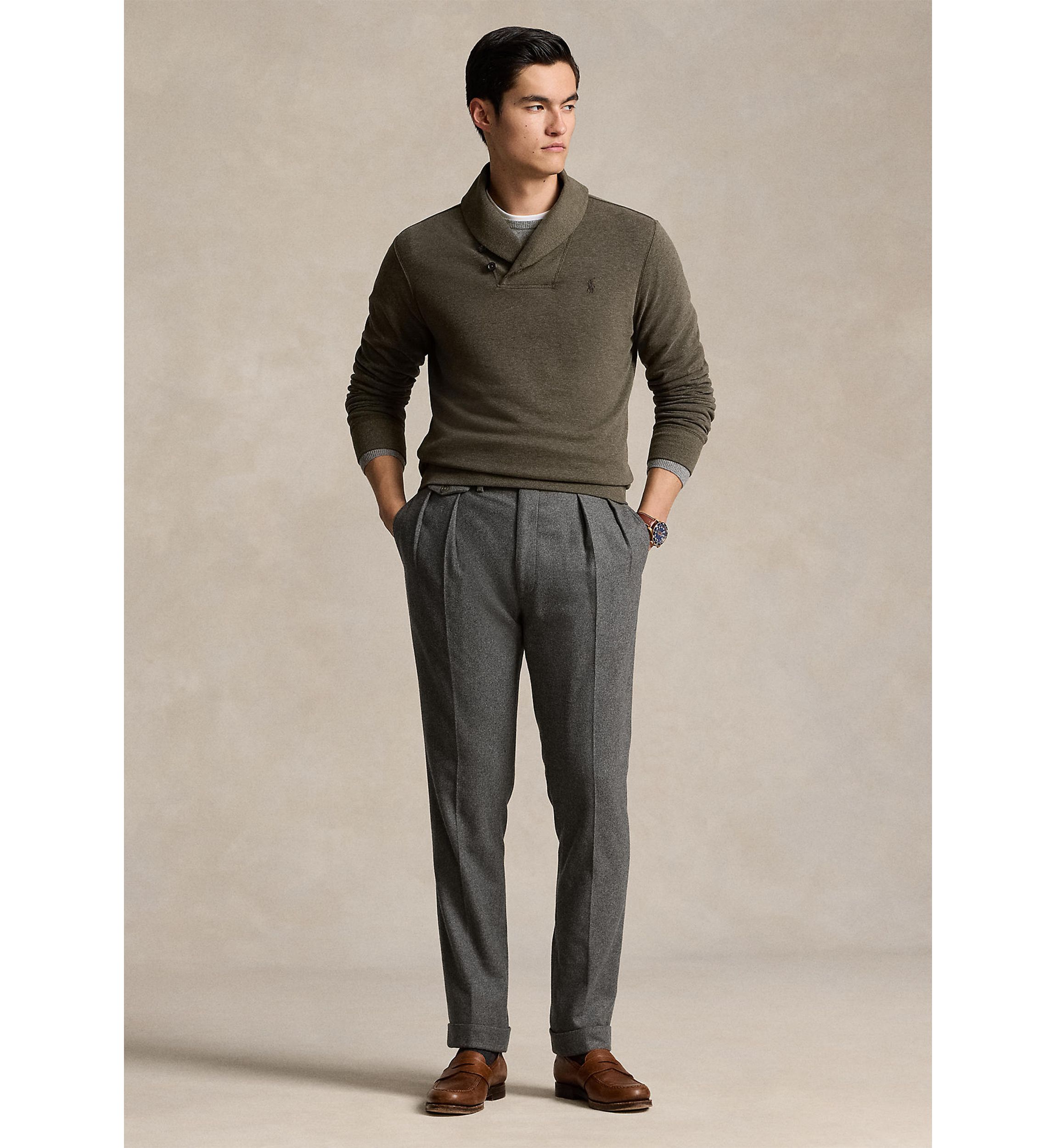 Luxury Jersey Shawl Collar Pullover Sweatshirt