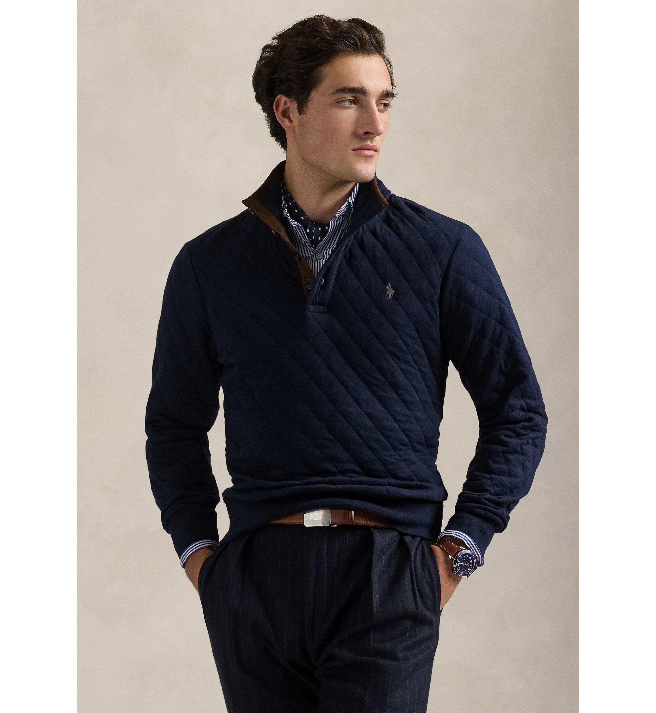 Quilted Double-Knit Jersey Pullover