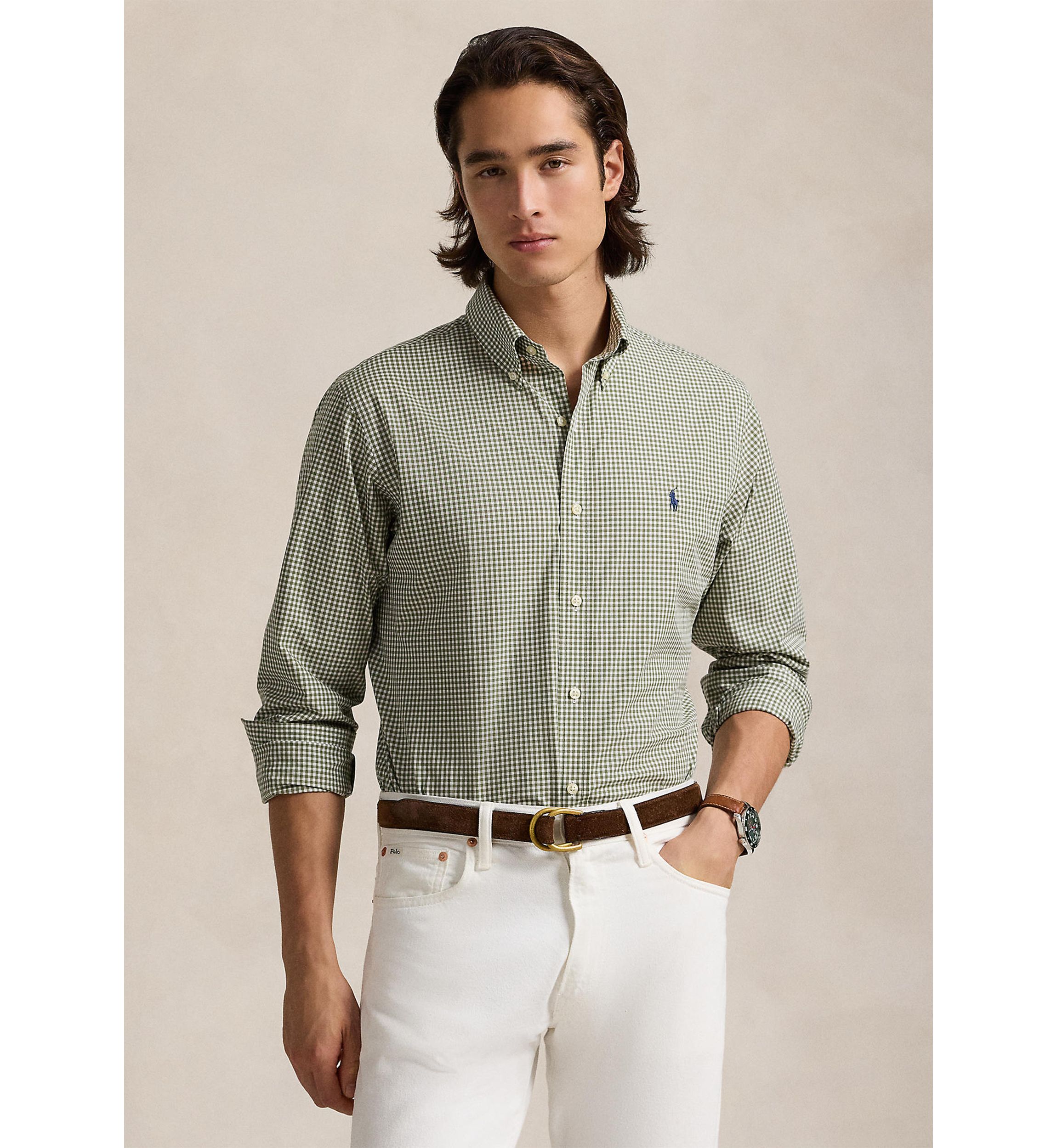 Classic Fit Gingham Stretch Poplin Shirt