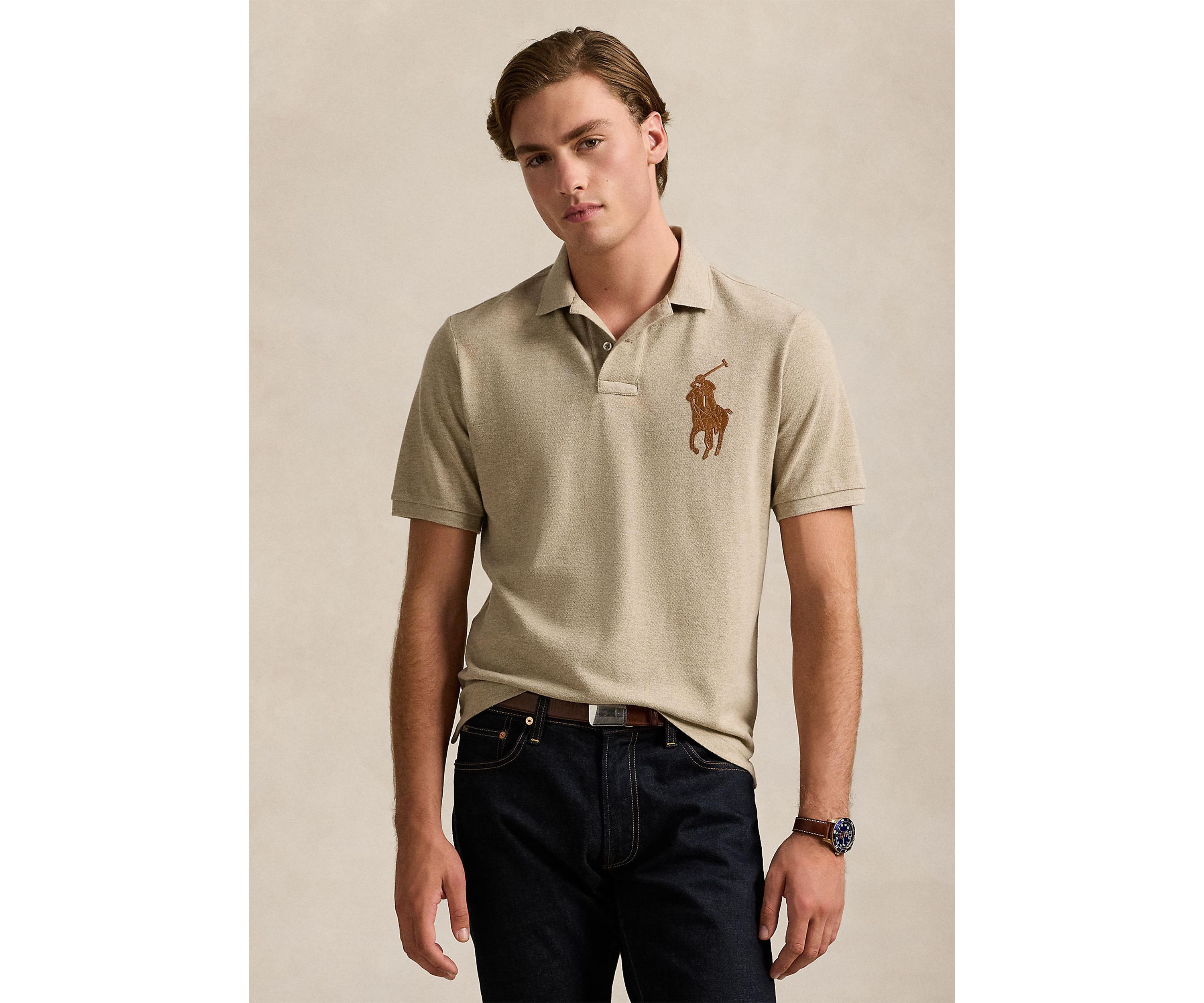 Classic Fit Leather Pony Mesh Polo Shirt
